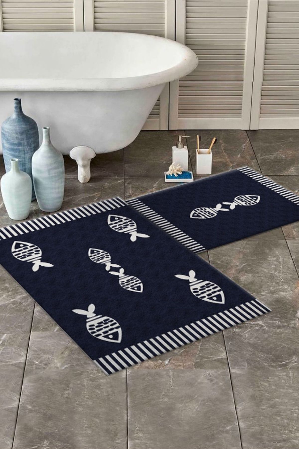 DERAS HOME 2'li Yıkanabilir Kaymaz Taban Banyo Paspası 60*100 Cm - 40*60 Cm