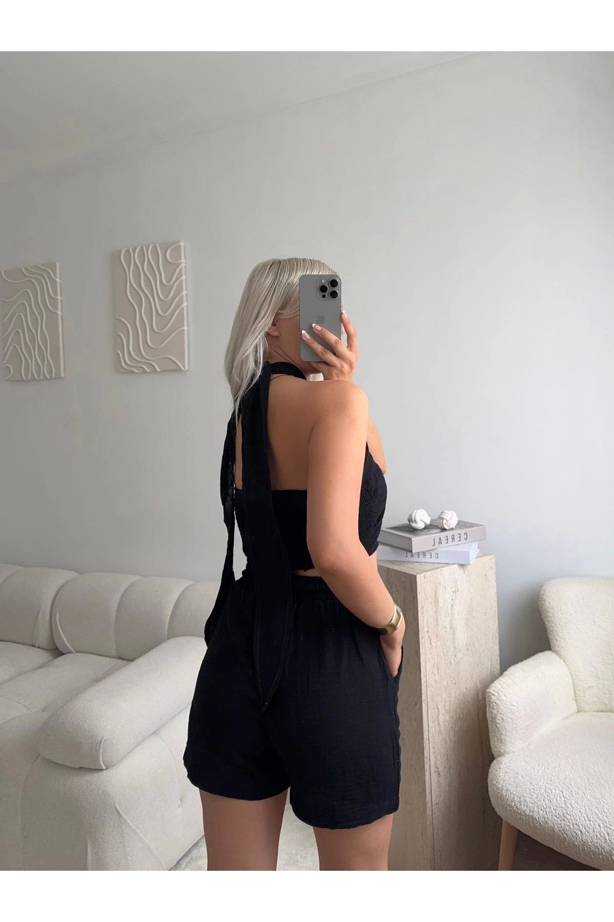 Zora Butik Halter Şortlu İkili Takım - SİYAH