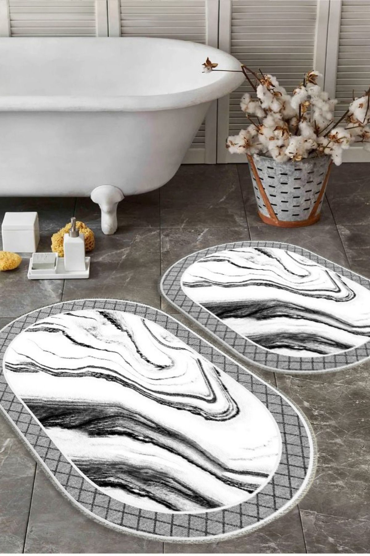 DERAS HOME 2'li Yıkanabilir Kaymaz Taban Banyo Paspası 60*100 Cm - 40*60 Cm