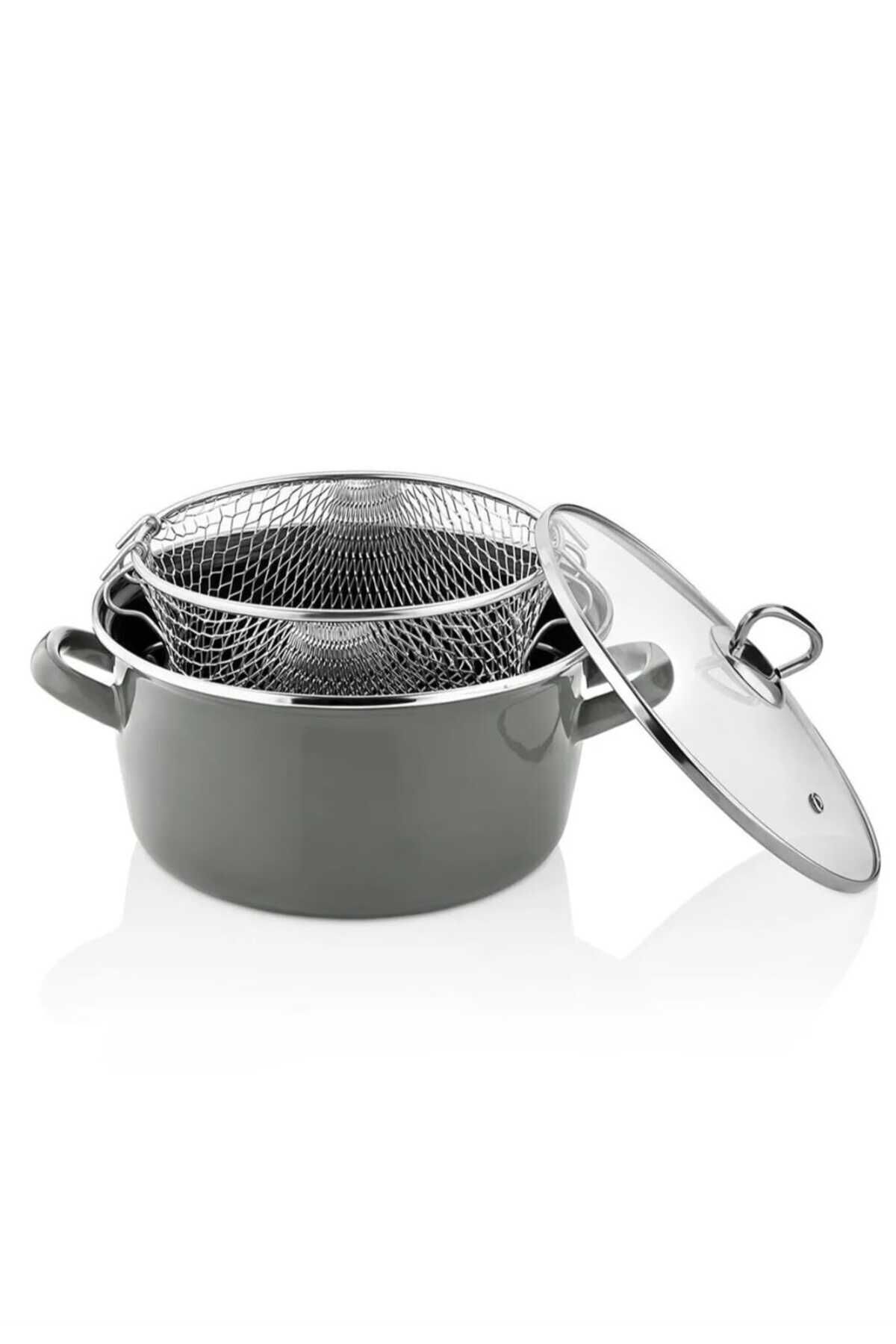 Paçi PAÇİ BETTY 22 Cm Renkli 4.5 LT Emaye Kızartma Tenceresi Gri