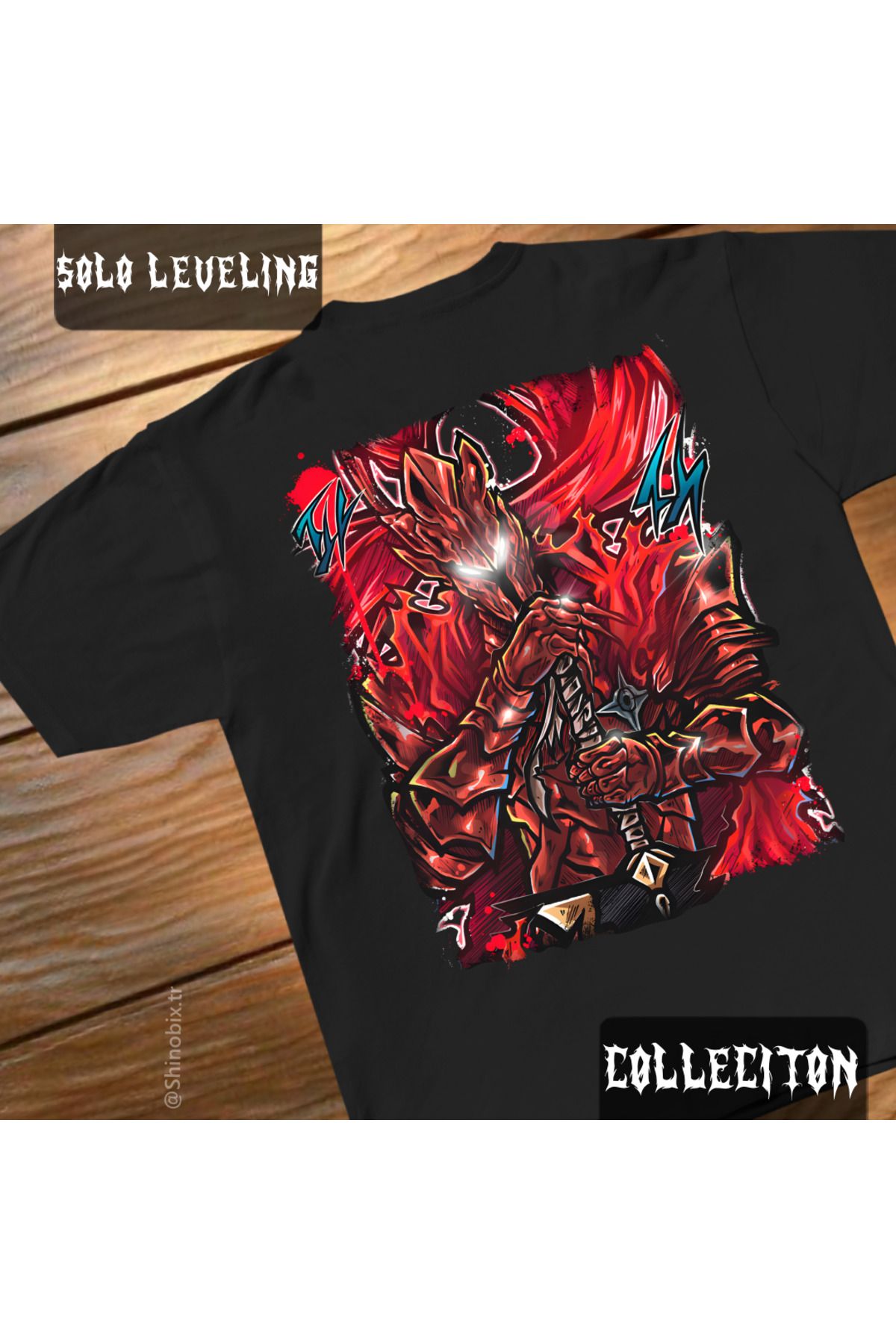SHINOBIX Solo Leveling Anime Igris Red Knight Oversize Baskılı T-Shirt