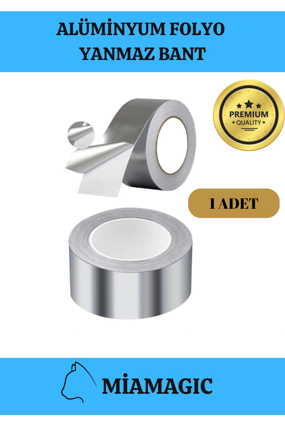 Miamagic Özel Üretim Soba Boru Suya Sıcaklığa Dayanıklı Alüminyum Yanmaz Folyo Bant 44mm 20 mt