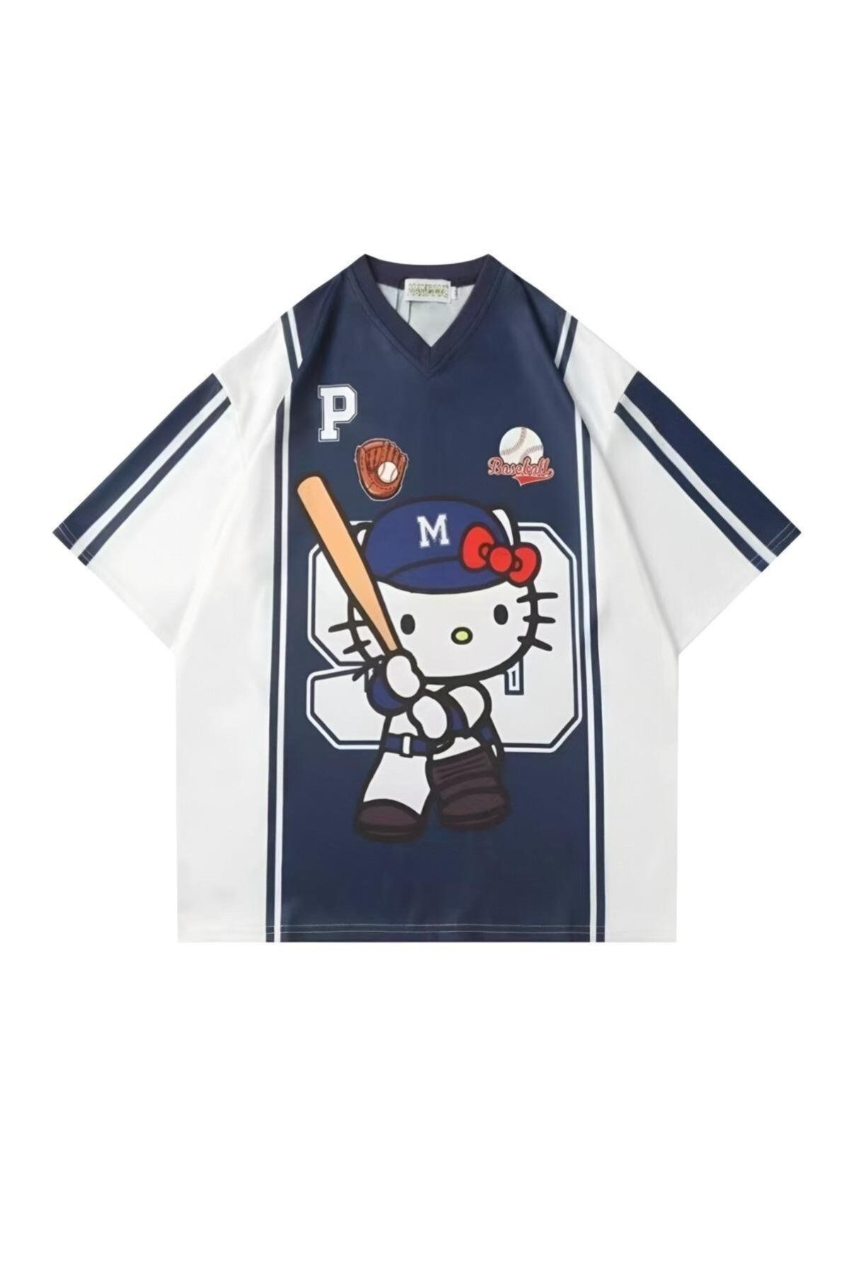 Wisevelya Navy Blue Kitty Oversize T-shirt