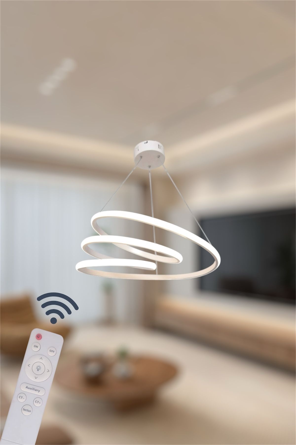 EYSHOP Modern Beyaz Space Model 3 Renk Kumandalı (BEYAZ&SARI&GÜNIŞIĞI) Led Avize