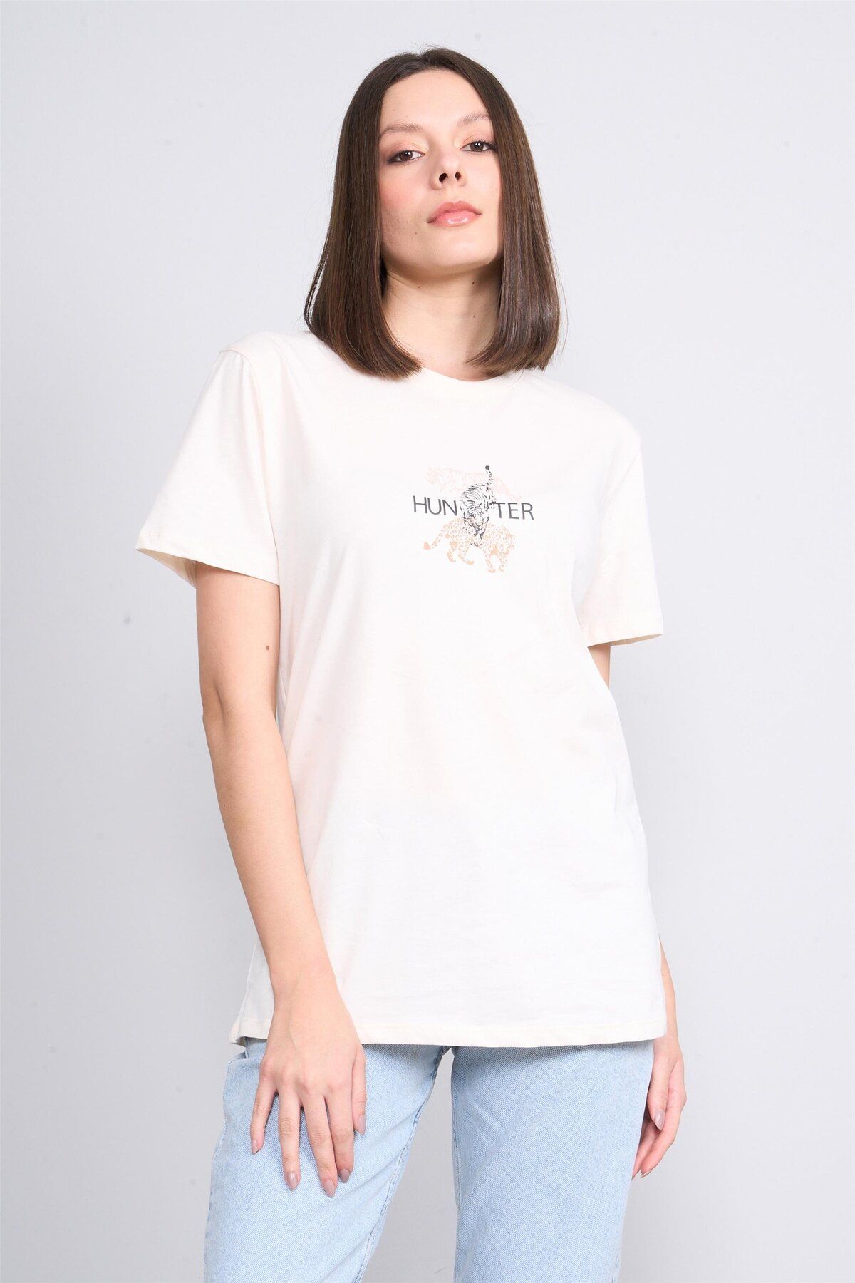 FİTHİT Çetinkaya Fithit 8415 Bisiklet Yaka 30/1 Penye Regular T-shirt Koyu Krem