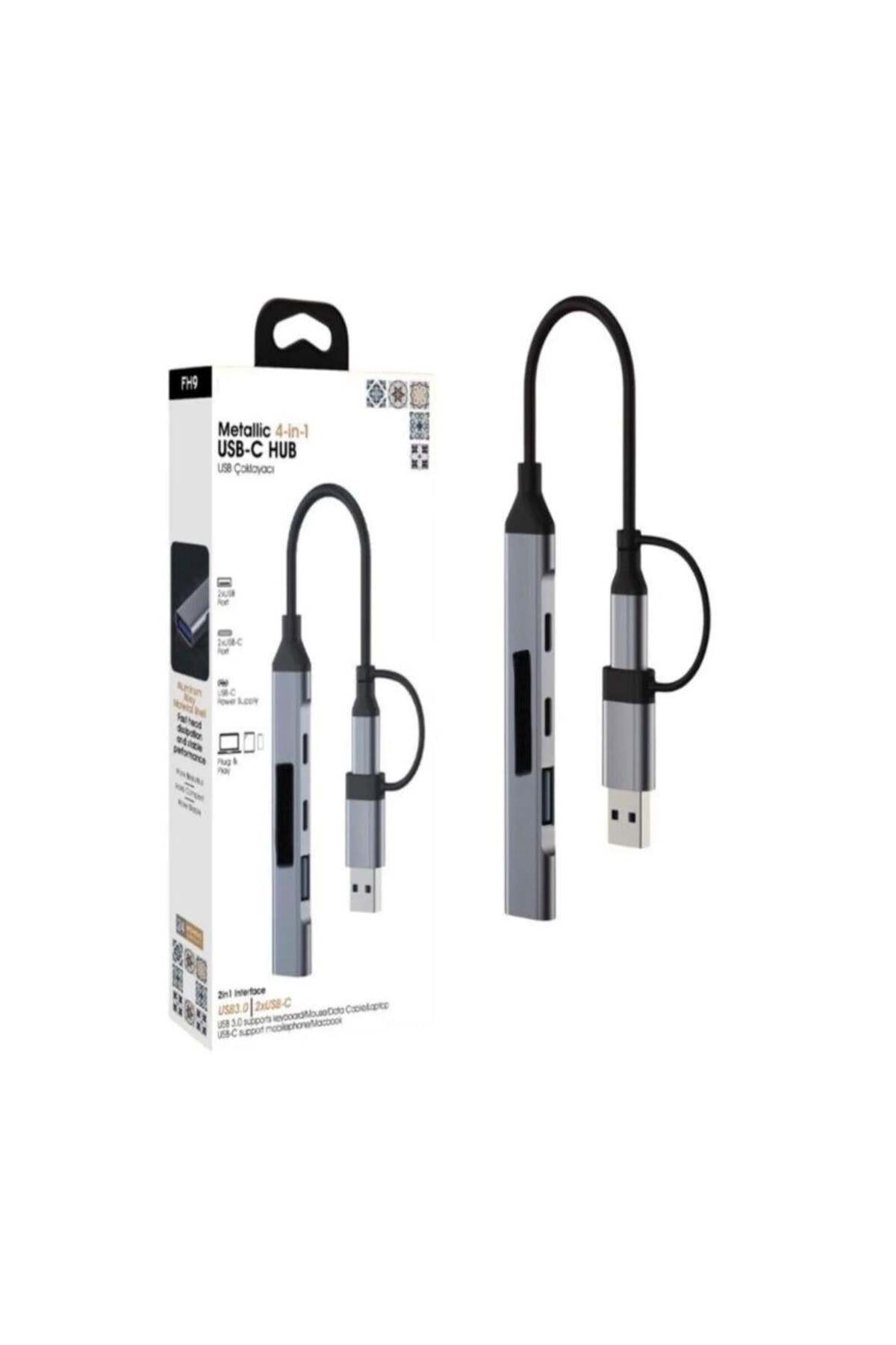 ACL 4 in 1 USB-C Hub 2 USB-A 2 USB-C Çıkışlı USB-A+C Girişli Metal Çoklayıcı Dönüştürücü Adaptör