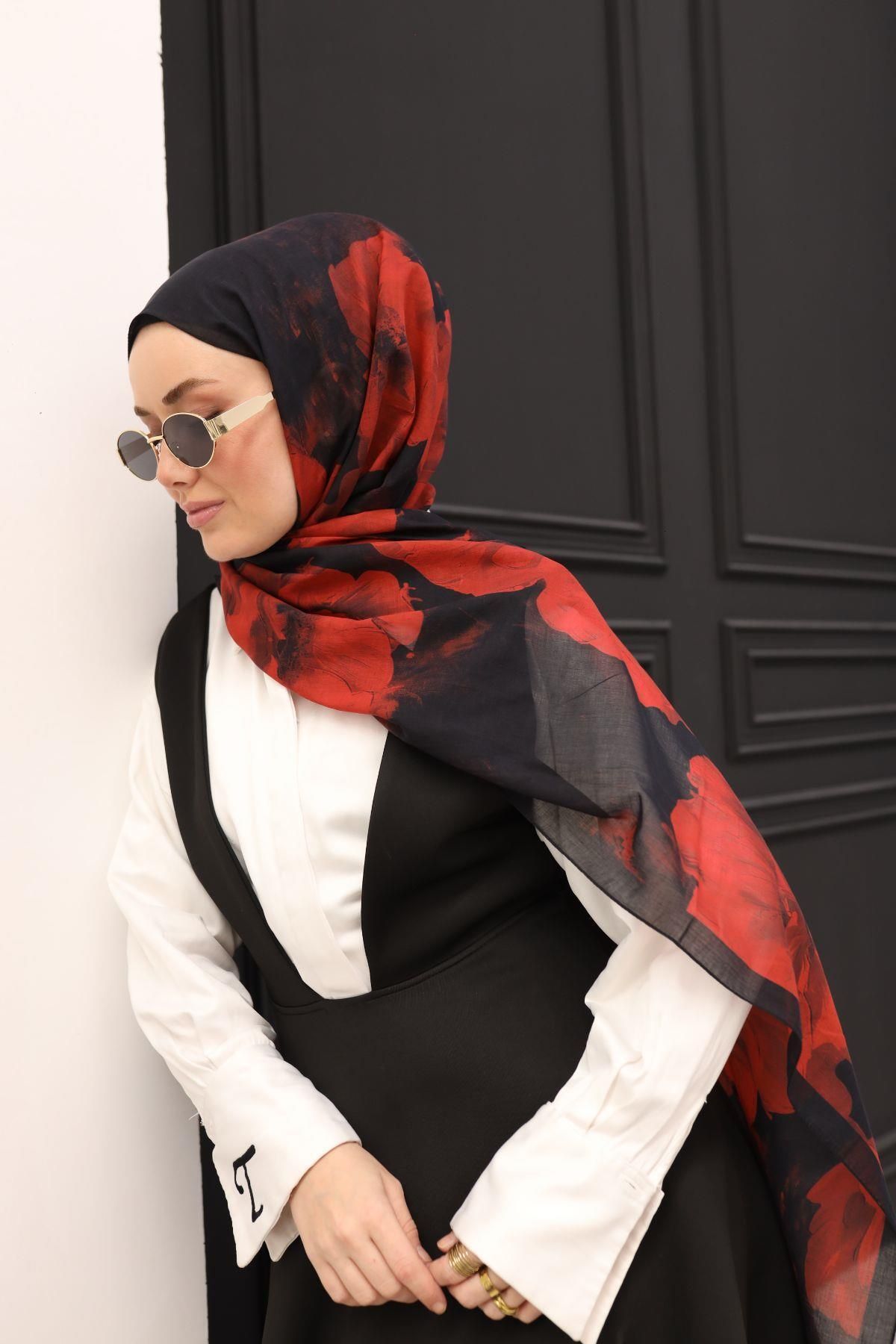 Silk Home Nariya Şal - 90006 - Siyah Kırmızı