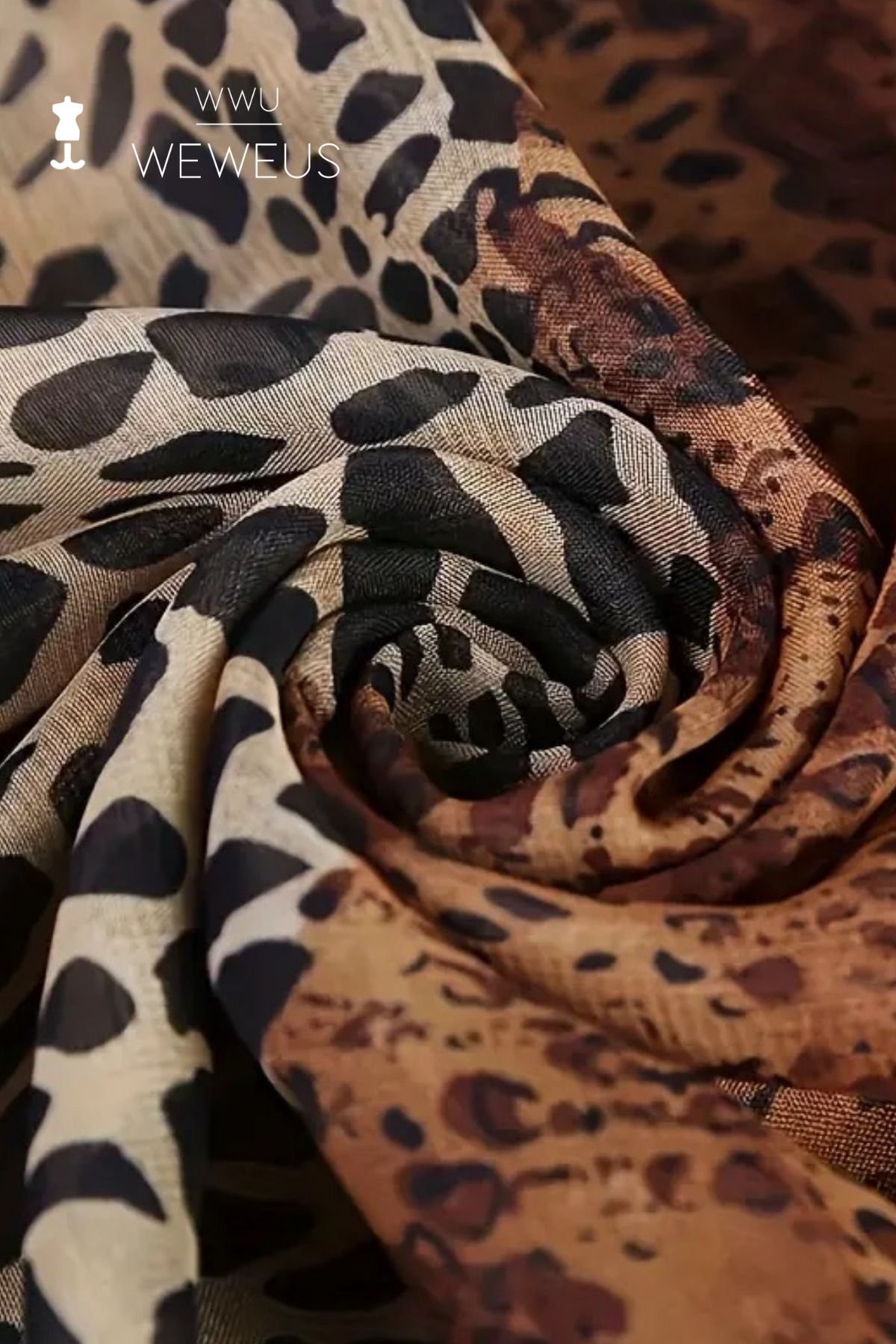 Weweus Kadın Tül Kahverengi Leopar Pareo şal