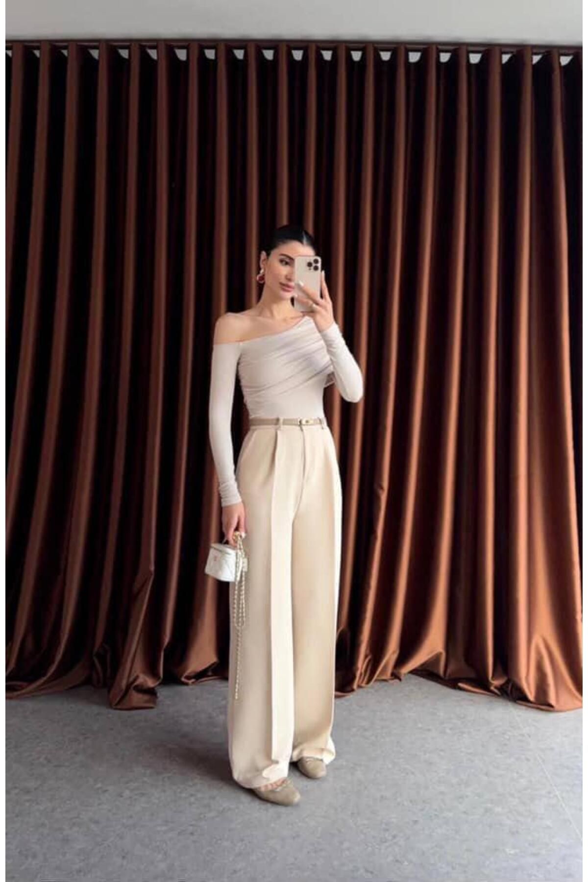 MODA Krem Palazzo Pantolon