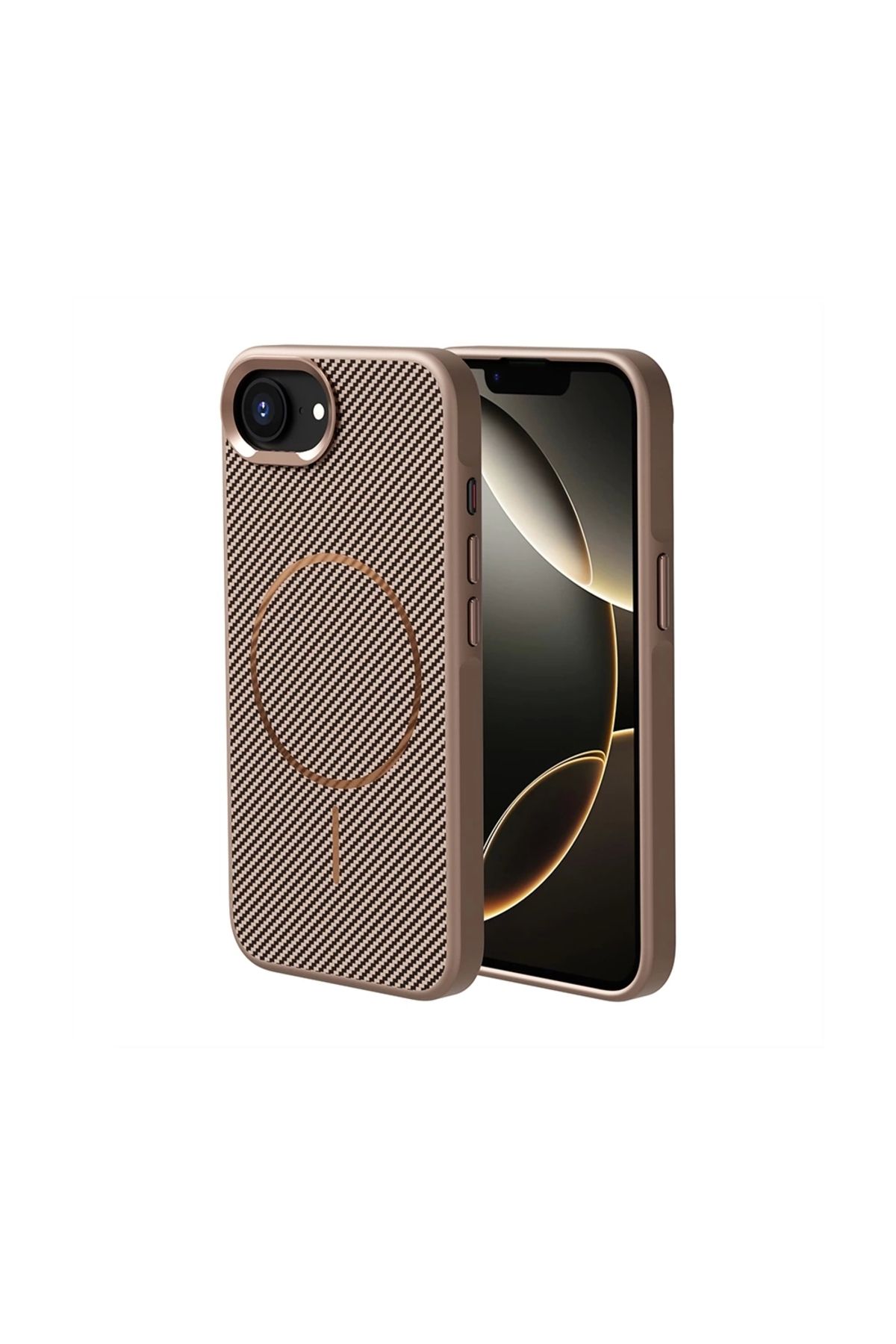 zore Apple iPhone 16E Kılıf M-safe Şarj Özellikli Karbon Fiber Görünümlü Zore Troy Kapak