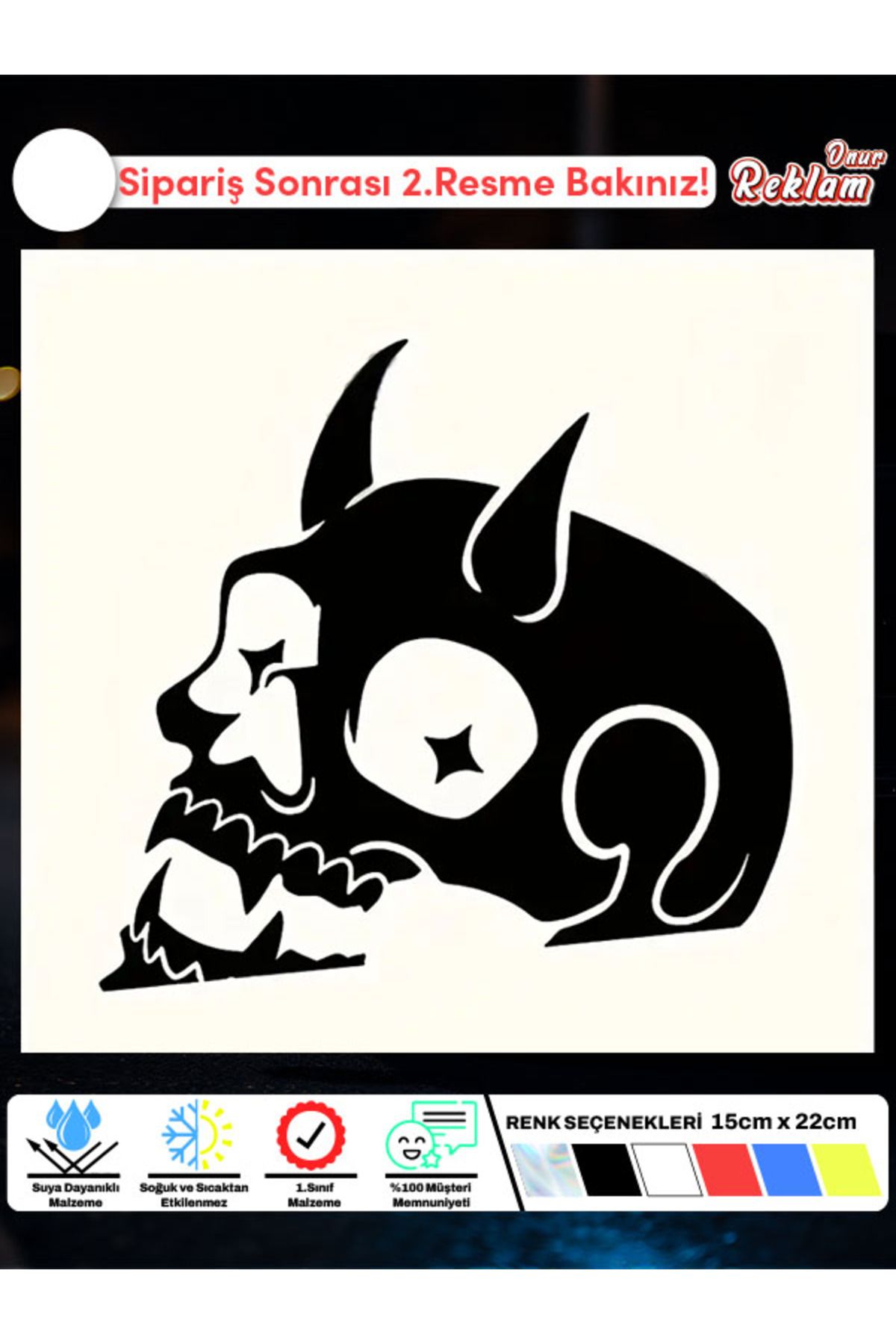 Onur Reklam Boynuzlu Kafatası Araç Sticker – 15x22 cm, Suya Dayanıklı Tasarım