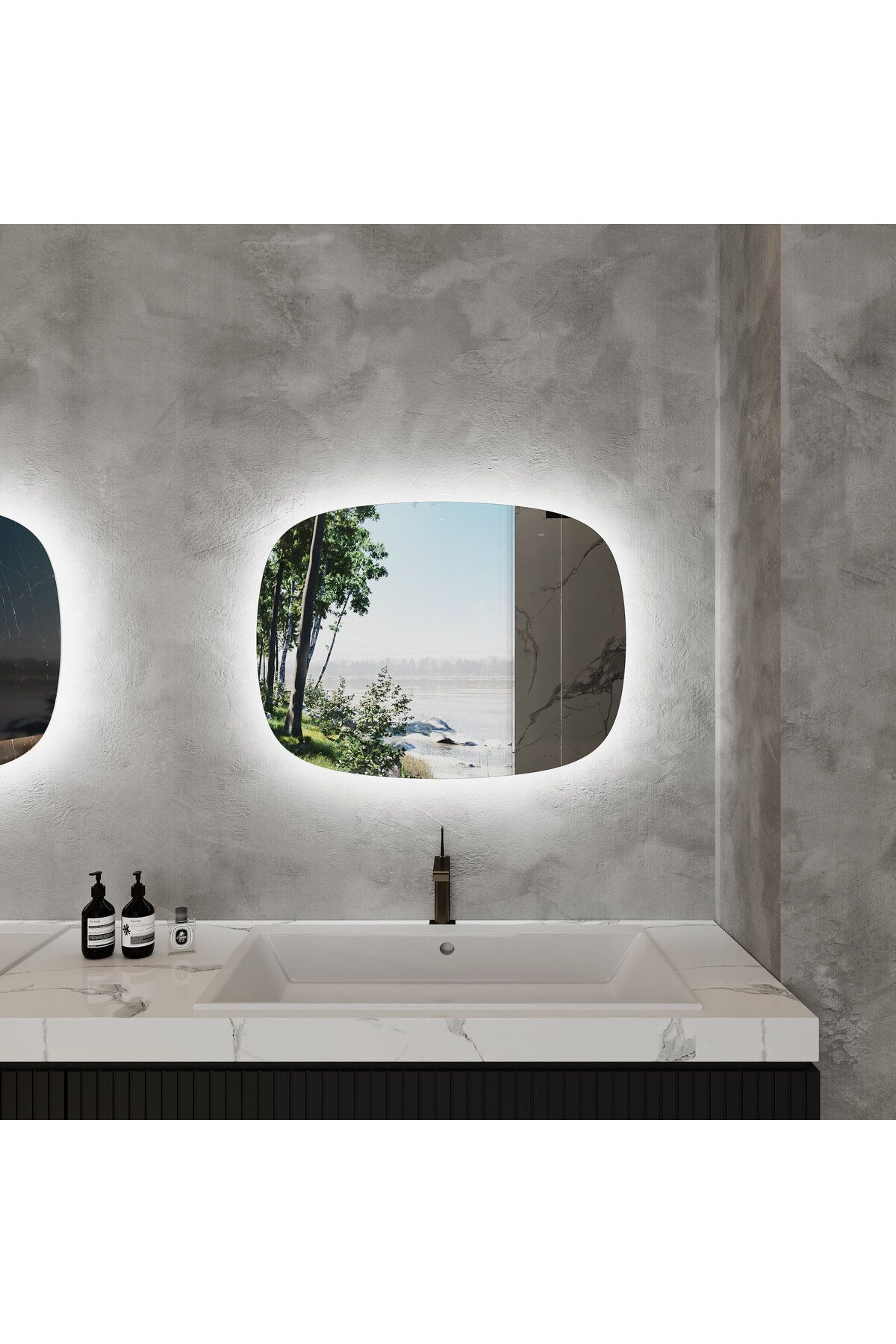 Aypars Atölye 70x93 Kare LED Ayna – Modern Duvar Tipi Aydınlatmalı Ayna, Gün Işığı & Beyaz Işık Seçenekli