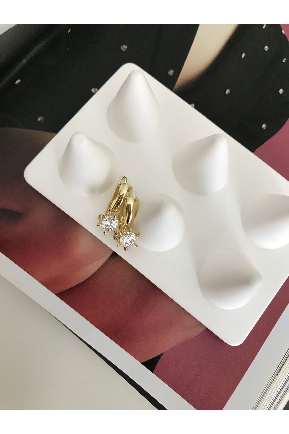 XUPİNGS JEWELRY Tek Taş Damla Kuyumcu Model 14k Altın Rengi Xuping Küpe