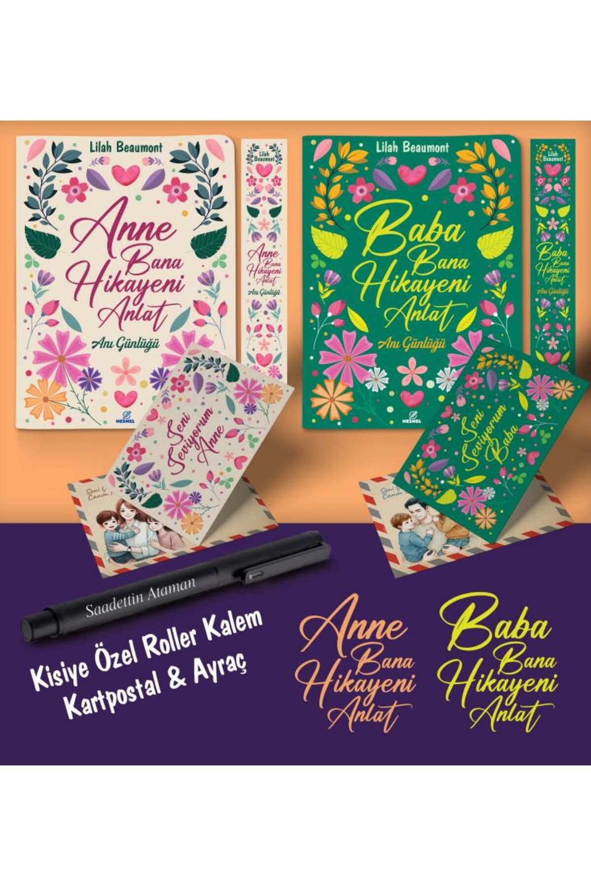 nesnel yayınlar Kişiye Özel Anne ve Baba Bana Hikayeni Anlat Ayraç Kartpostal Kalem - Siyah