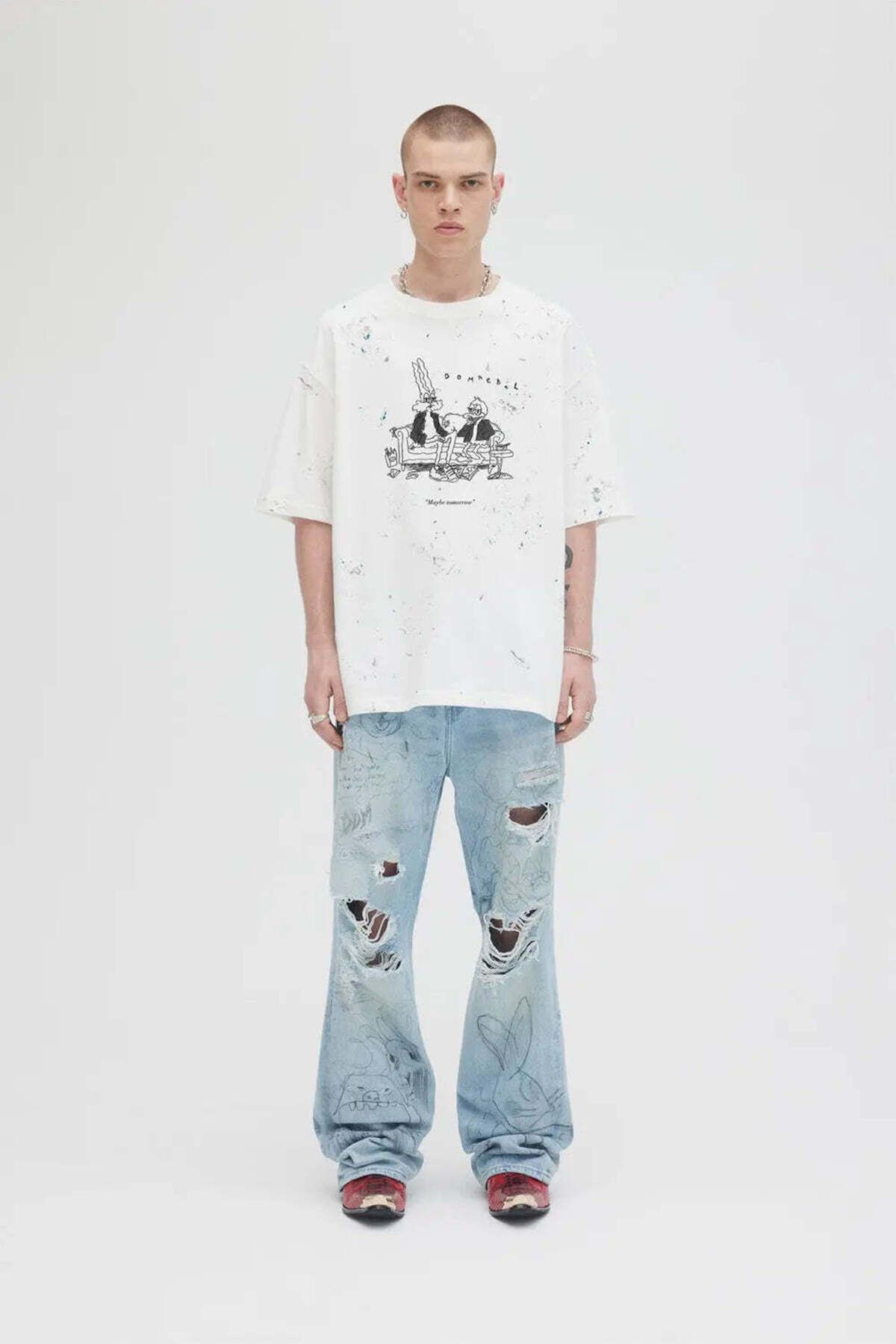 American Rag Cie Scuff Tomorrow T-Shirt - Domrebel Comic Print, Rahat Kesim, %100 Pamuk
