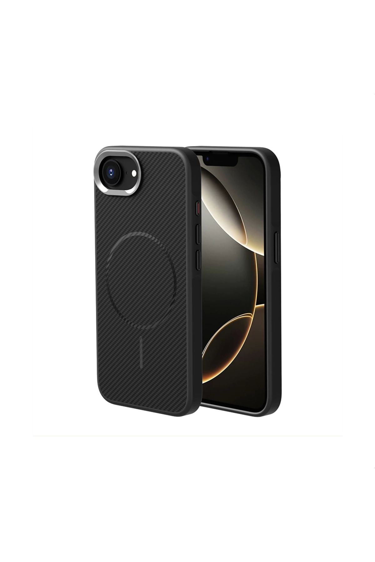 zore Apple iPhone 16E Kılıf M-safe Şarj Özellikli Karbon Fiber Görünümlü Zore Troy Kapak