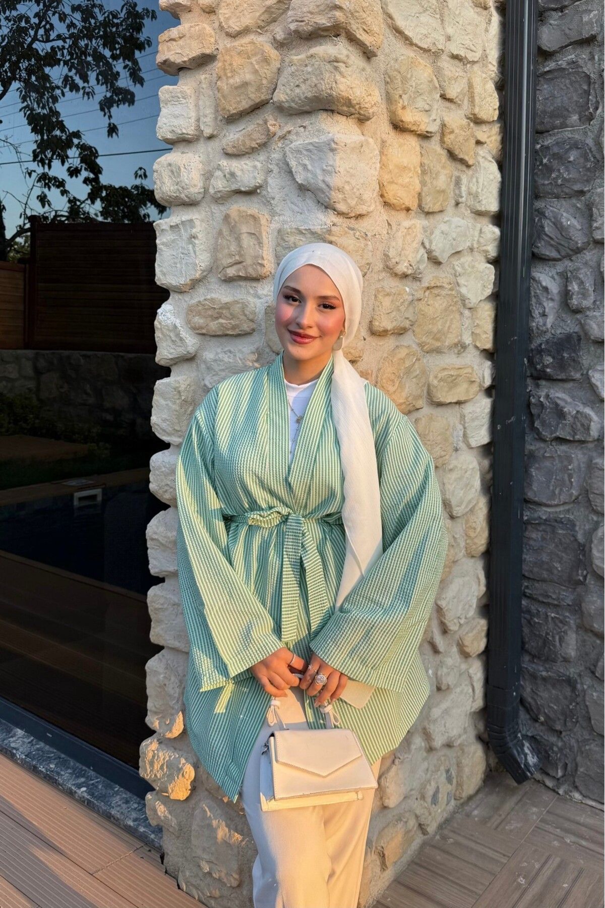 lurex moda Çizgili Kimono