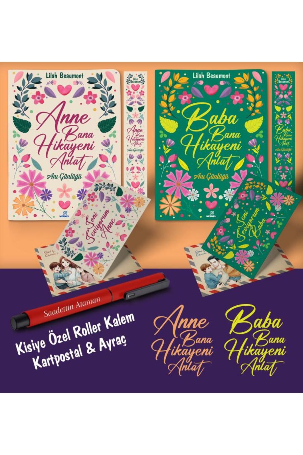 nesnel yayınlar Kişiye Özel Anne ve Baba Bana Hikayeni Anlat Ayraç Kartpostal Kalem - Kırmızı