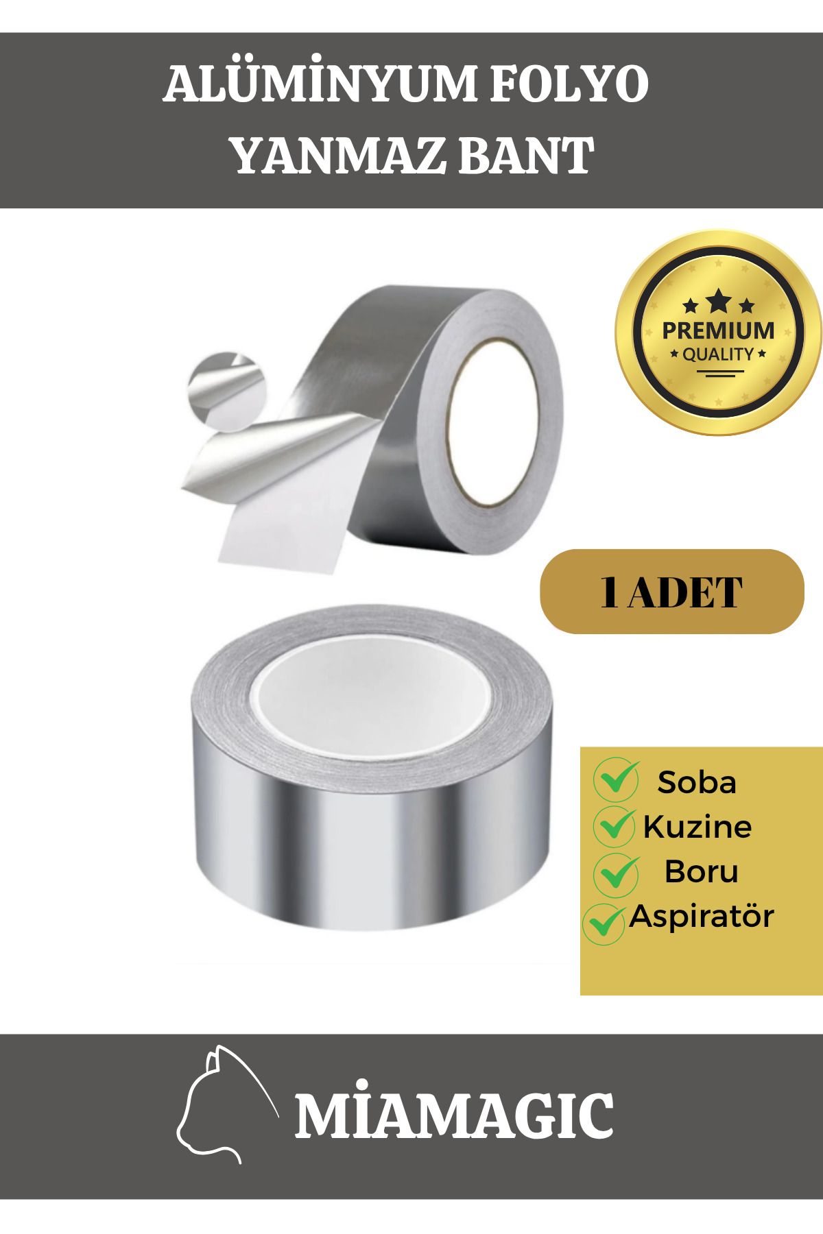 Miamagic Özel Üretim Soba Boru Suya Sıcaklığa DayanıklıAlüminyum Yanmaz Folyo Bant 44mm 10mt
