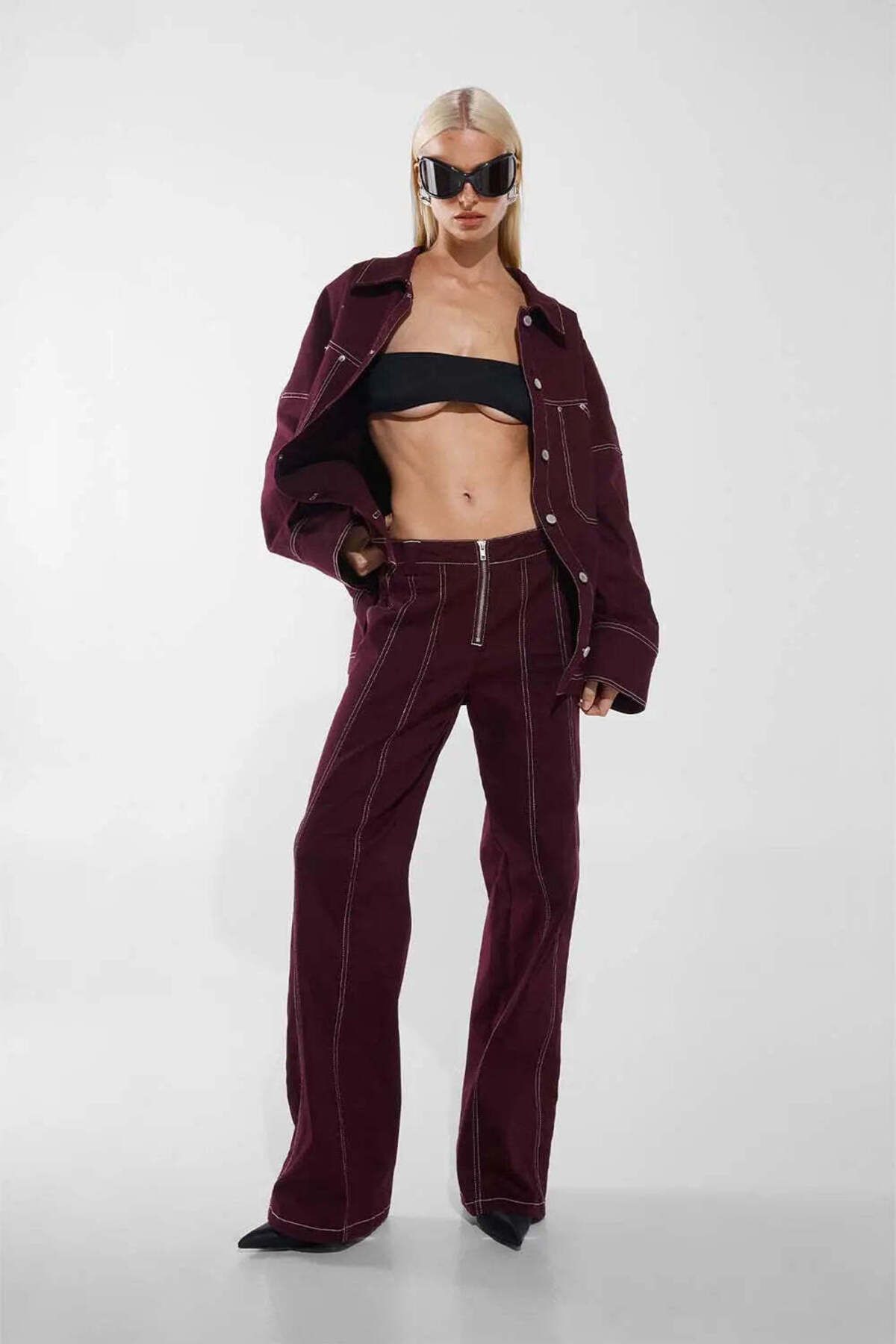 American Rag Cie Plum Renkli Kourt Oversized Ceket - Rahat Fit ve Şık Detaylar