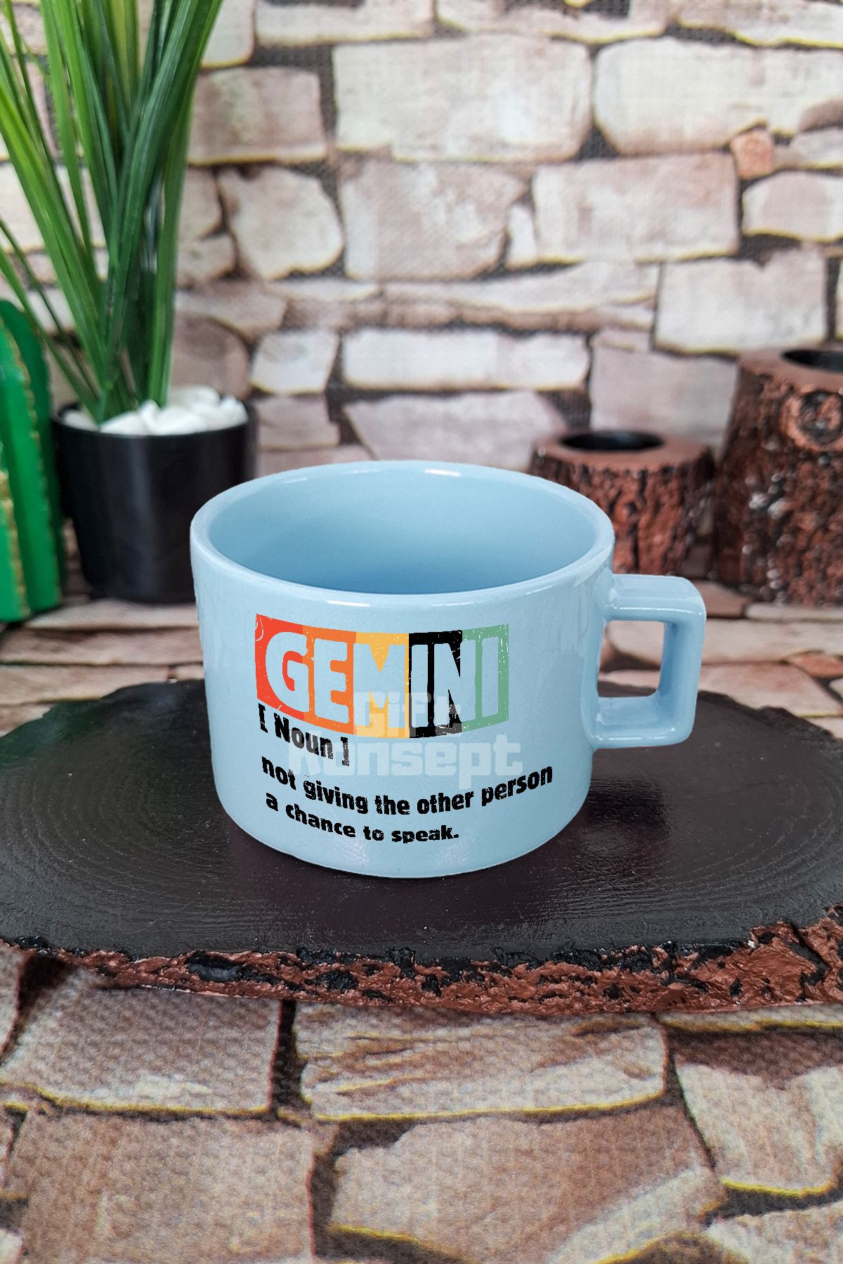 giftkonsept Gemini Noun Definition Baskılı İkizler Burcu Astroloji Kare Kulplu Fincan Mavi Kupa Bardak
