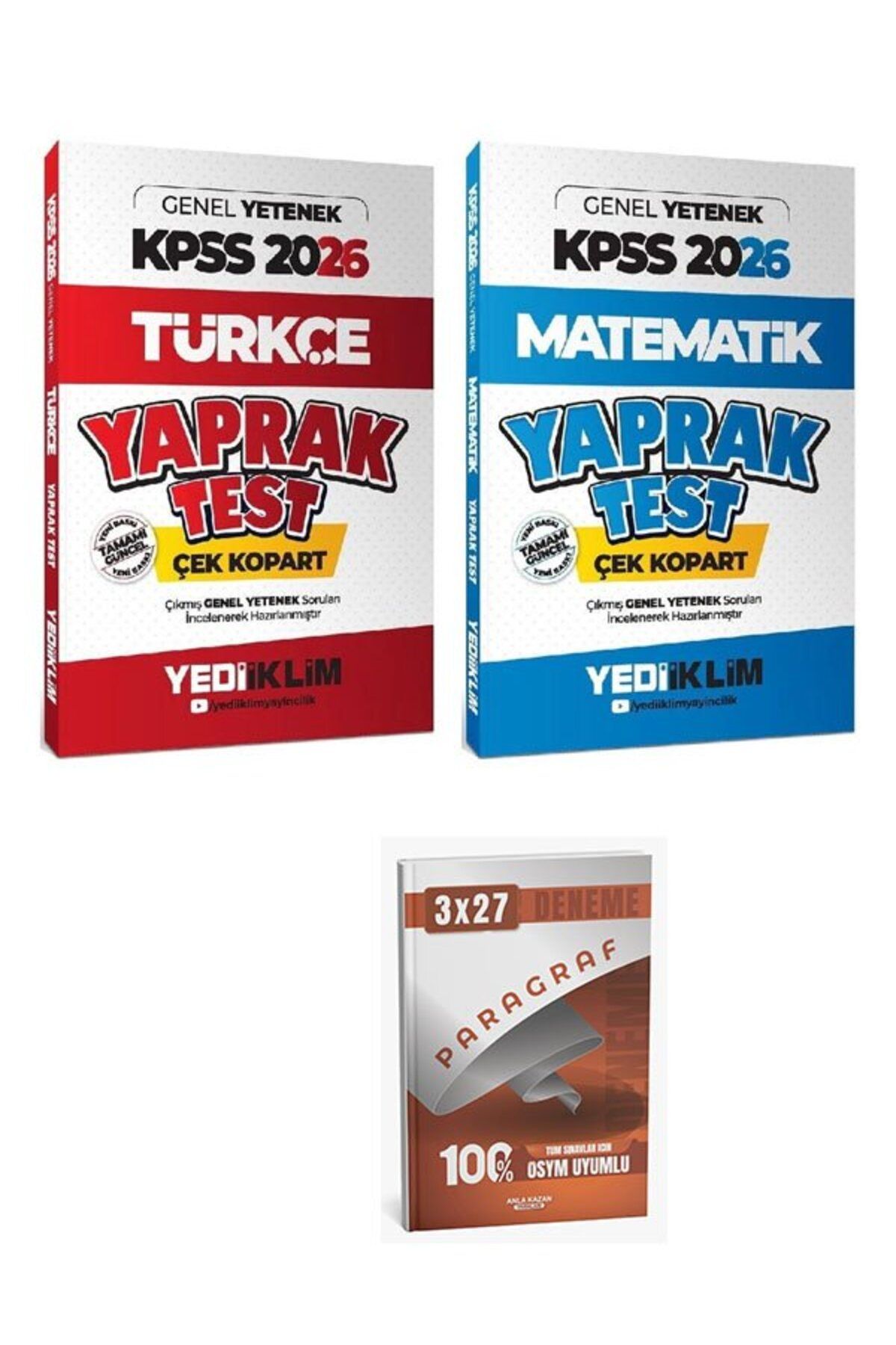 Anla Kazan Yayınları Yediiklim 2026 KPSS Türkçe + Matematik Yaprak Test 2 li Set+Anla Kazan Paragraf