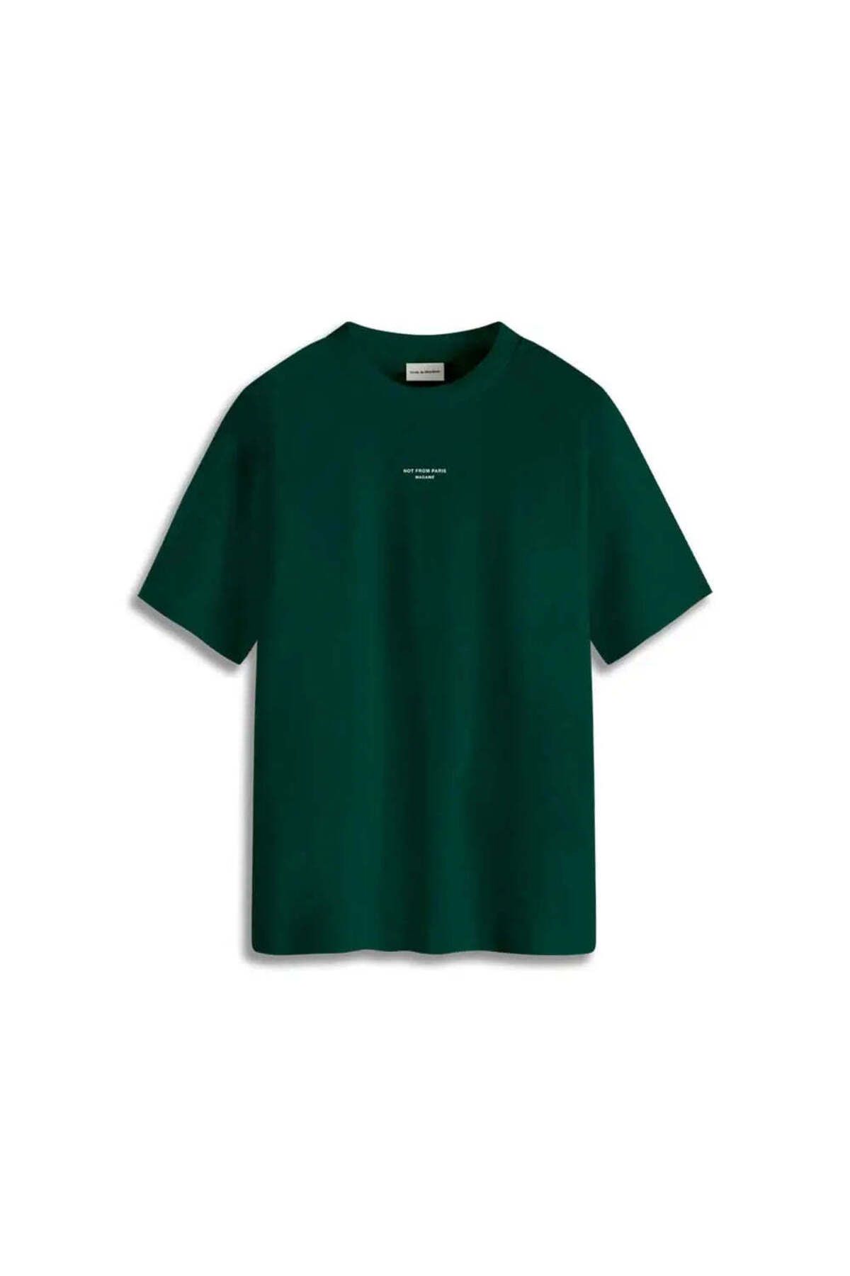 American Rag Cie Not from Paris Madame Sloganlı Koyu Yeşil %100 Pamuk T-Shirt - Ribanalı Tasarım