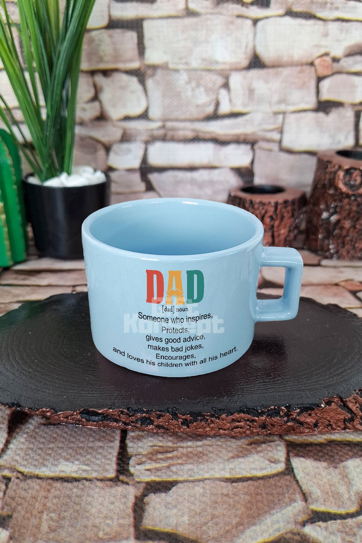 giftkonsept Dad Noun 3 Baskılı Babaya Özel Tanım Babalar Günü Kare Kulplu Fincan Mavi Kupa Bardak
