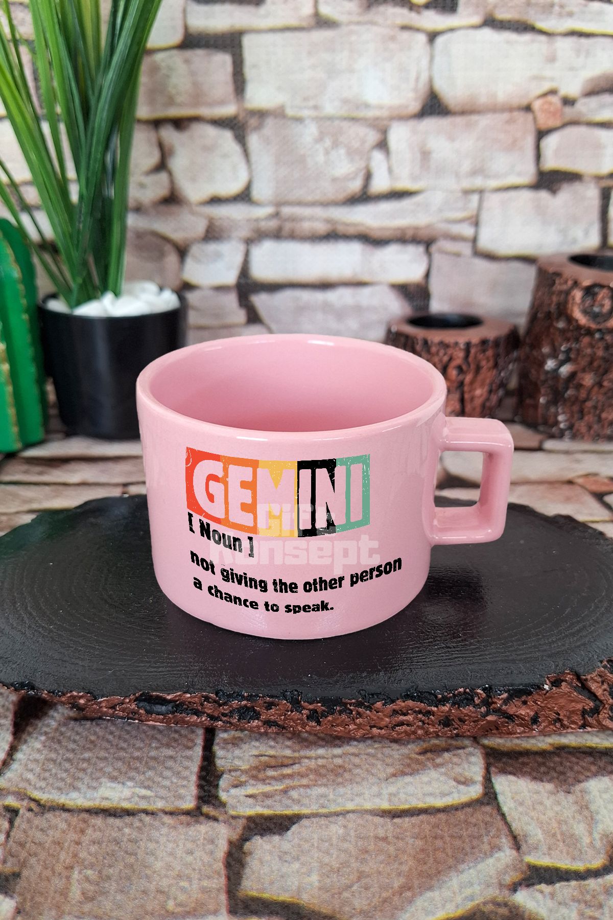 giftkonsept Gemini Noun Definition Baskılı İkizler Burcu Astroloji Kare Kulplu Fincan Pembe Kupa Bardak