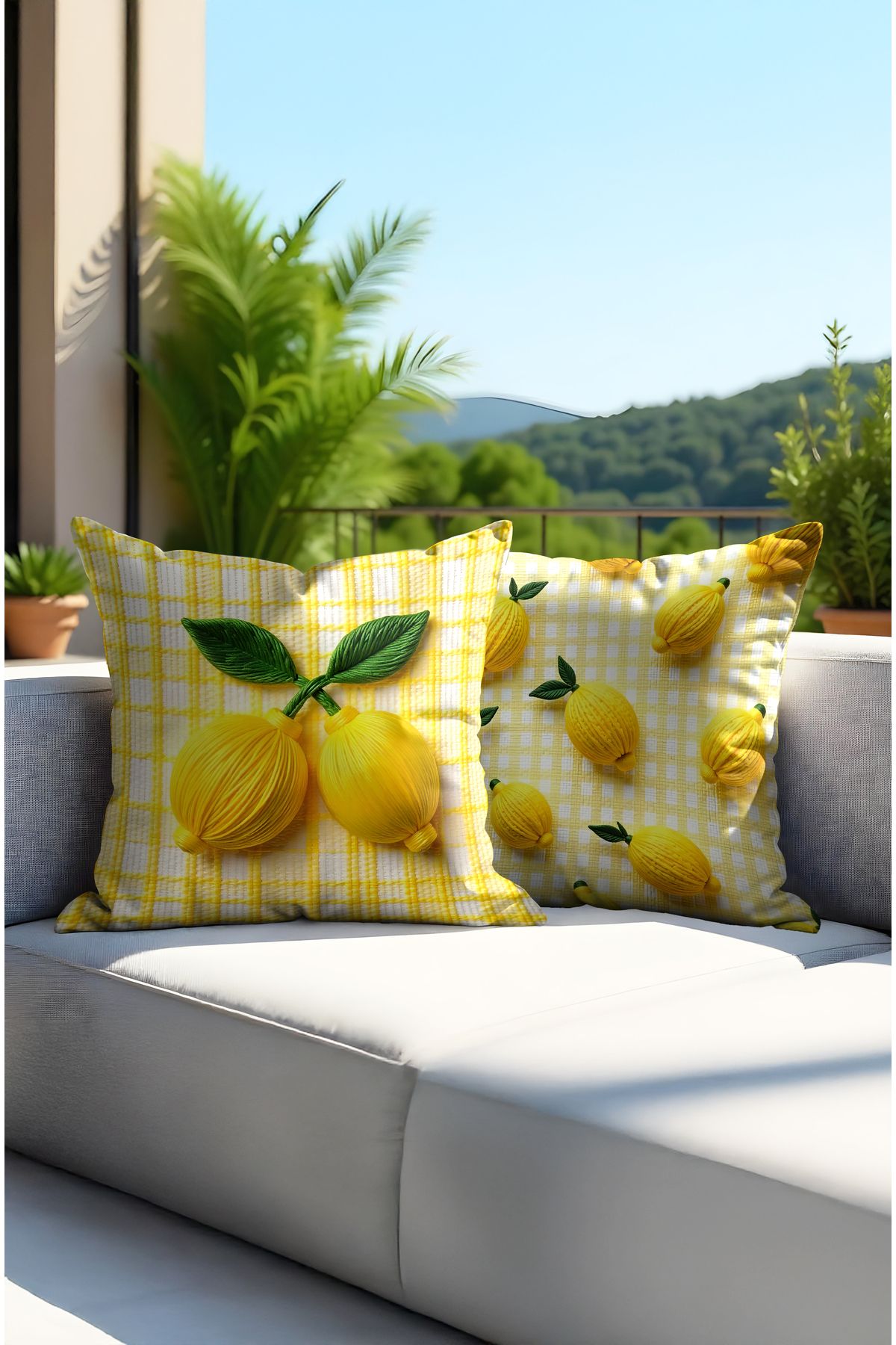 MUN HOME Dijital Baskılı limon desenli renkli Kırlent Kılıfı. Çift Taraflı Gizli Fermuarlı 2'li KırlentKılıfı