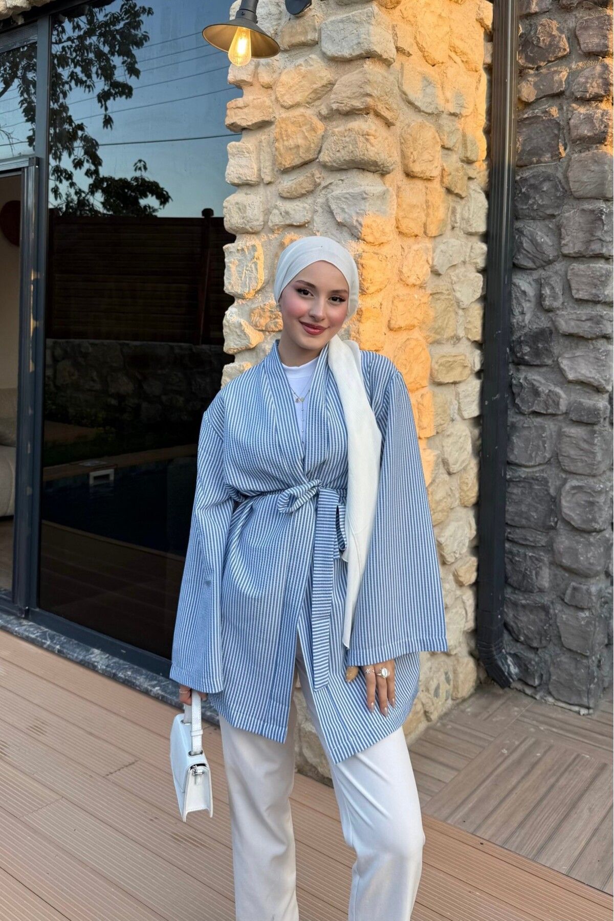 lurex moda Çizgili Kimono