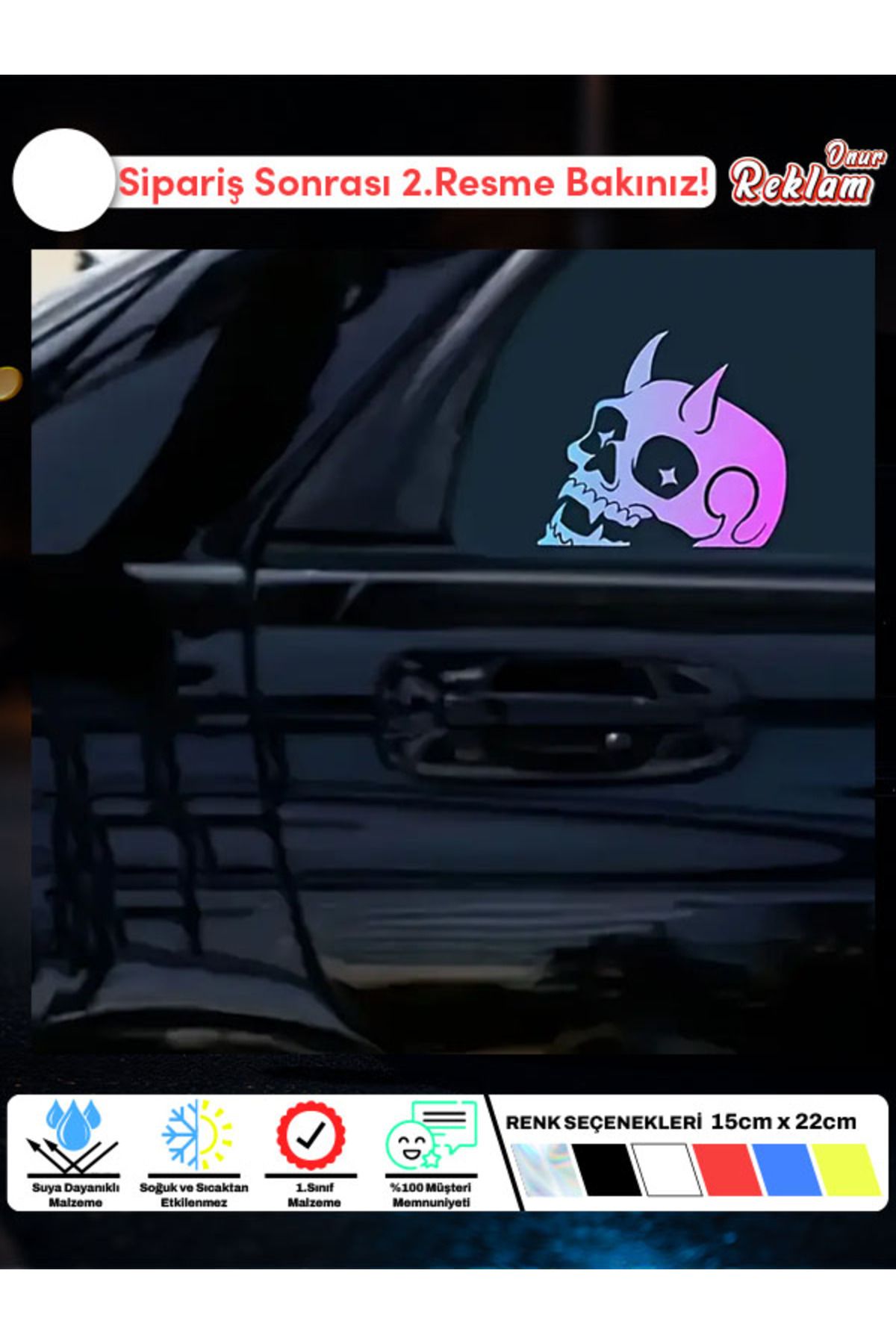 Onur Reklam Boynuzlu Kafatası Araç Sticker – 15x22 cm, Suya Dayanıklı Tasarım