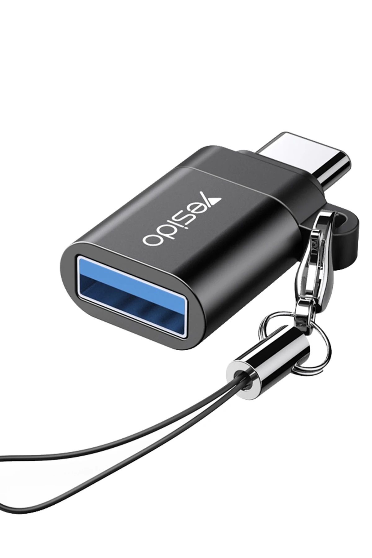 Yesido Mini OTG Adaptör Type-C to USB 3.0 Data Dönüştürücü Hızlı Şarj Destekli Askılı - Siyah