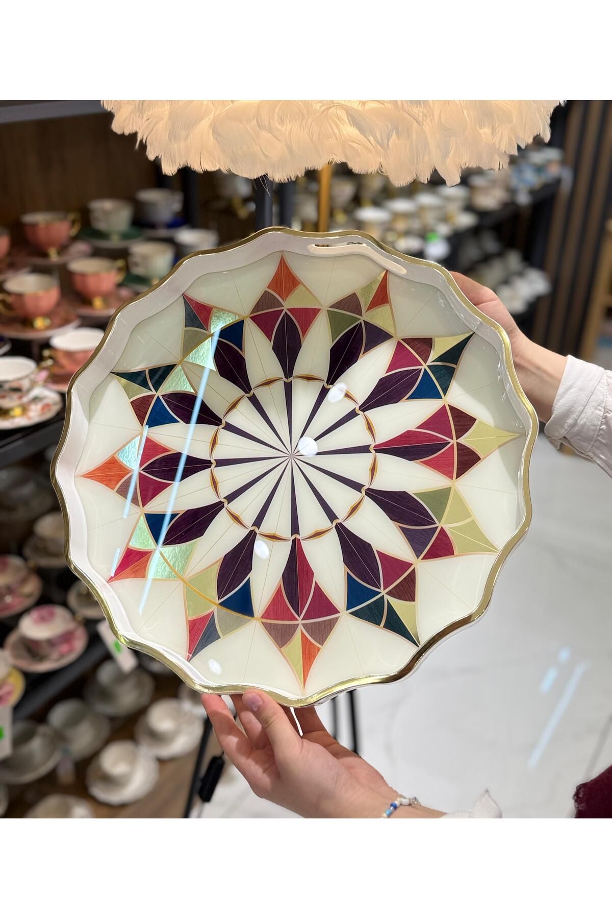Onedekor Lüks Akrilik Yuvarlak Tepsi Harman Color 38cm