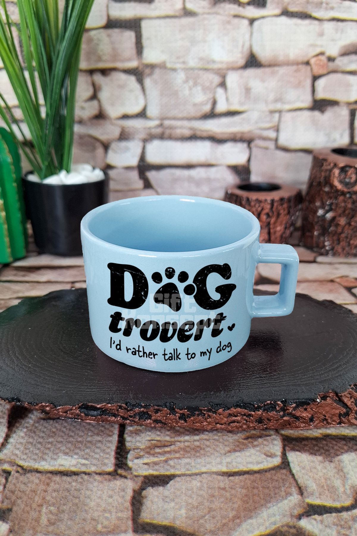giftkonsept Dogtrovert Baskılı Komik Köpek Yazım Hatası Esprisi Köpeksever Kare Kulplu Fincan Mavi Kupa Bardak