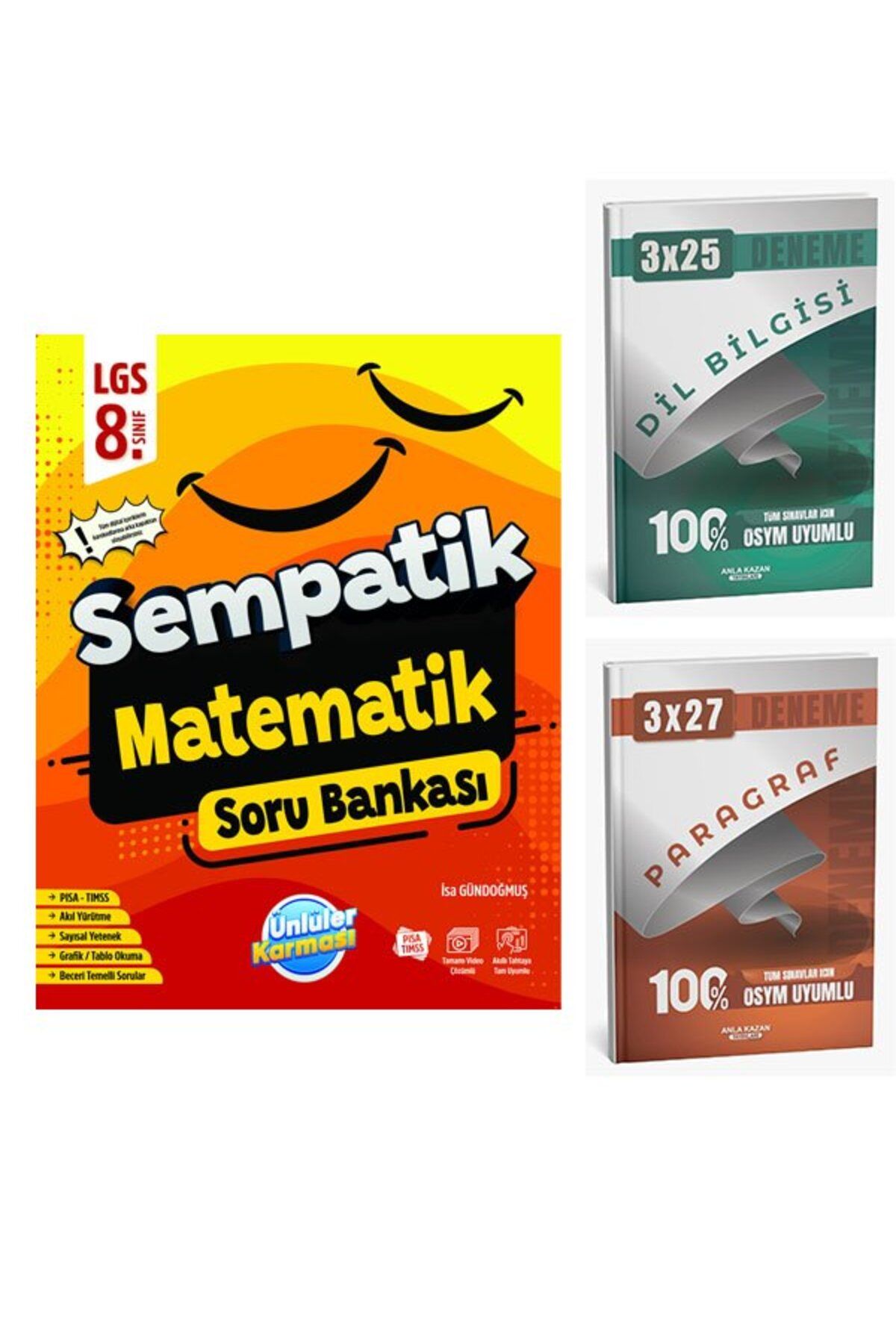 Anla Kazan Yayınları Ünlüller 2026 8.Sınıf Sempatik Matematik Soru Bankası+Anla Kazan Paragraf+Dilbilgisi