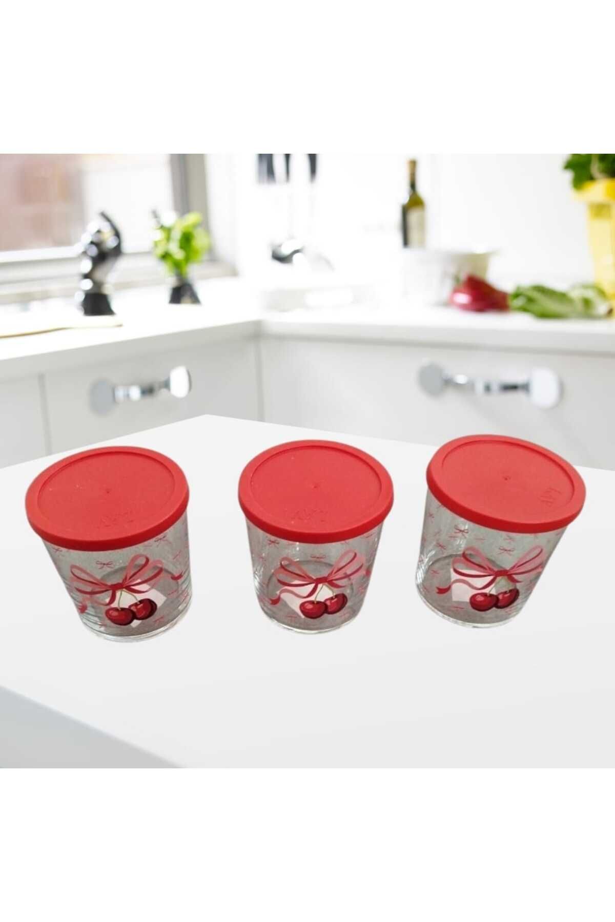 Paşabahçe-Bistro Covered Cherry Patterned Storage Container 380 Cc Set of 3 3