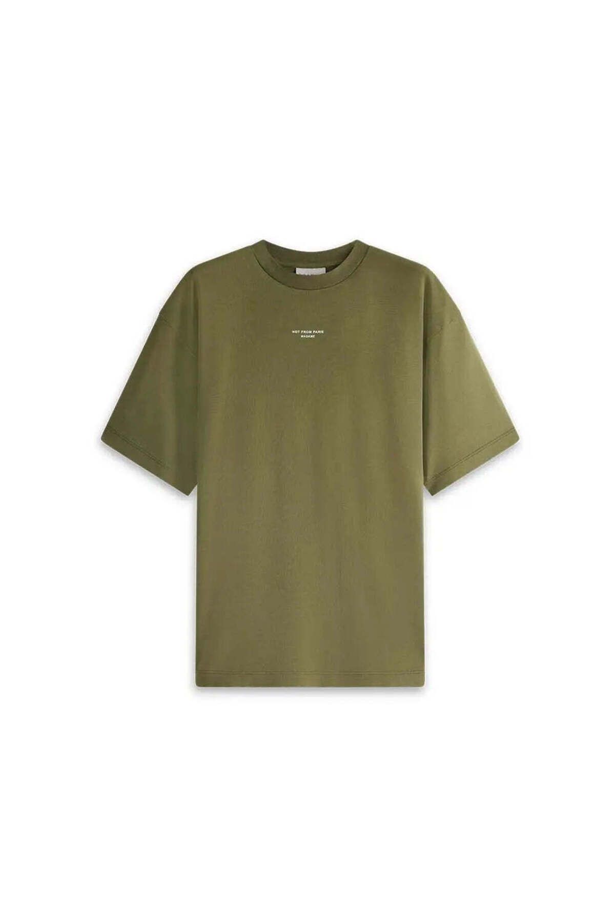 American Rag Cie Kaki Renk 100% Pamuk Relaxed Fit 'Not From Paris Madame' Slogan T-Shirt