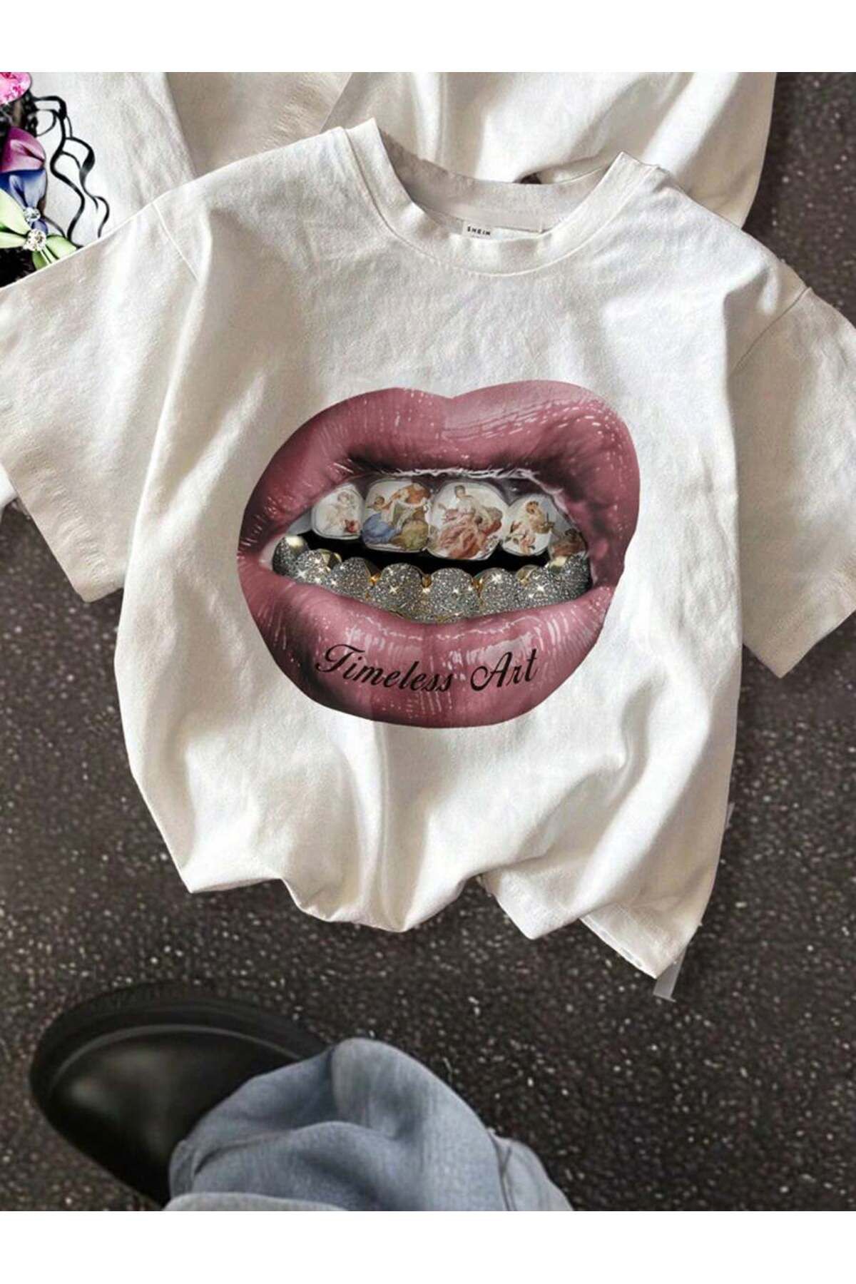 SAVO GİYİM Unisex Oversize Baskılı Beyaz Tişört
