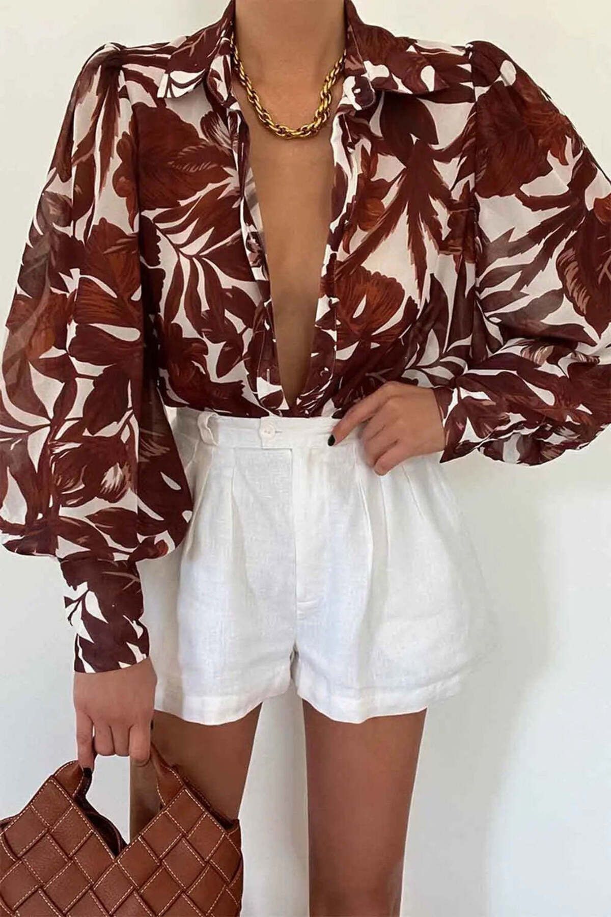 American Rag Cie Fleetwood Blouse - Rahat Kesimli, Düğmeli, Uzun Püskül Kol Bluz