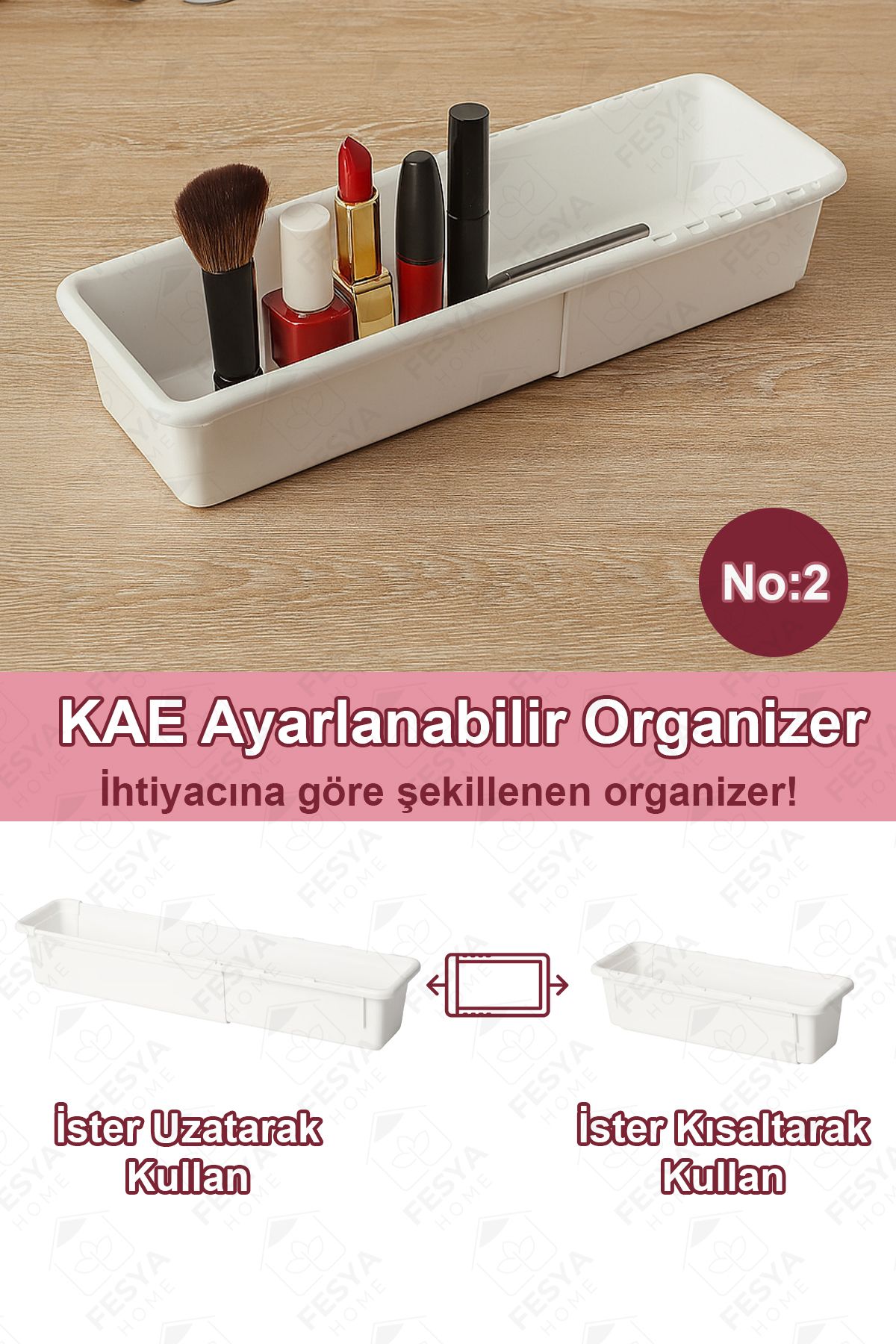 Fesya Home KAE No:2 Genişleyebilir Makyaj Organizeri - Ayarlanabilir Modüler Çekmece İçi Düzenleyici