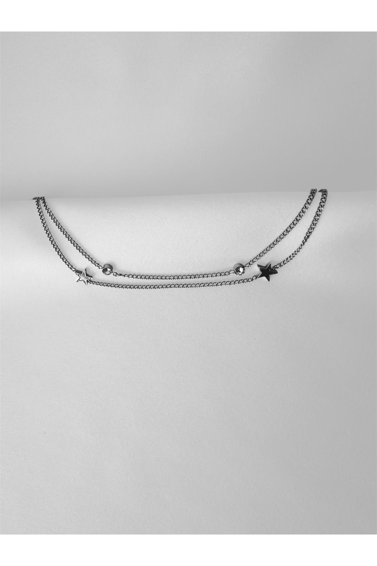 Jern Jewelry Silver çift sıra yıldız ve taş detaylı halhal