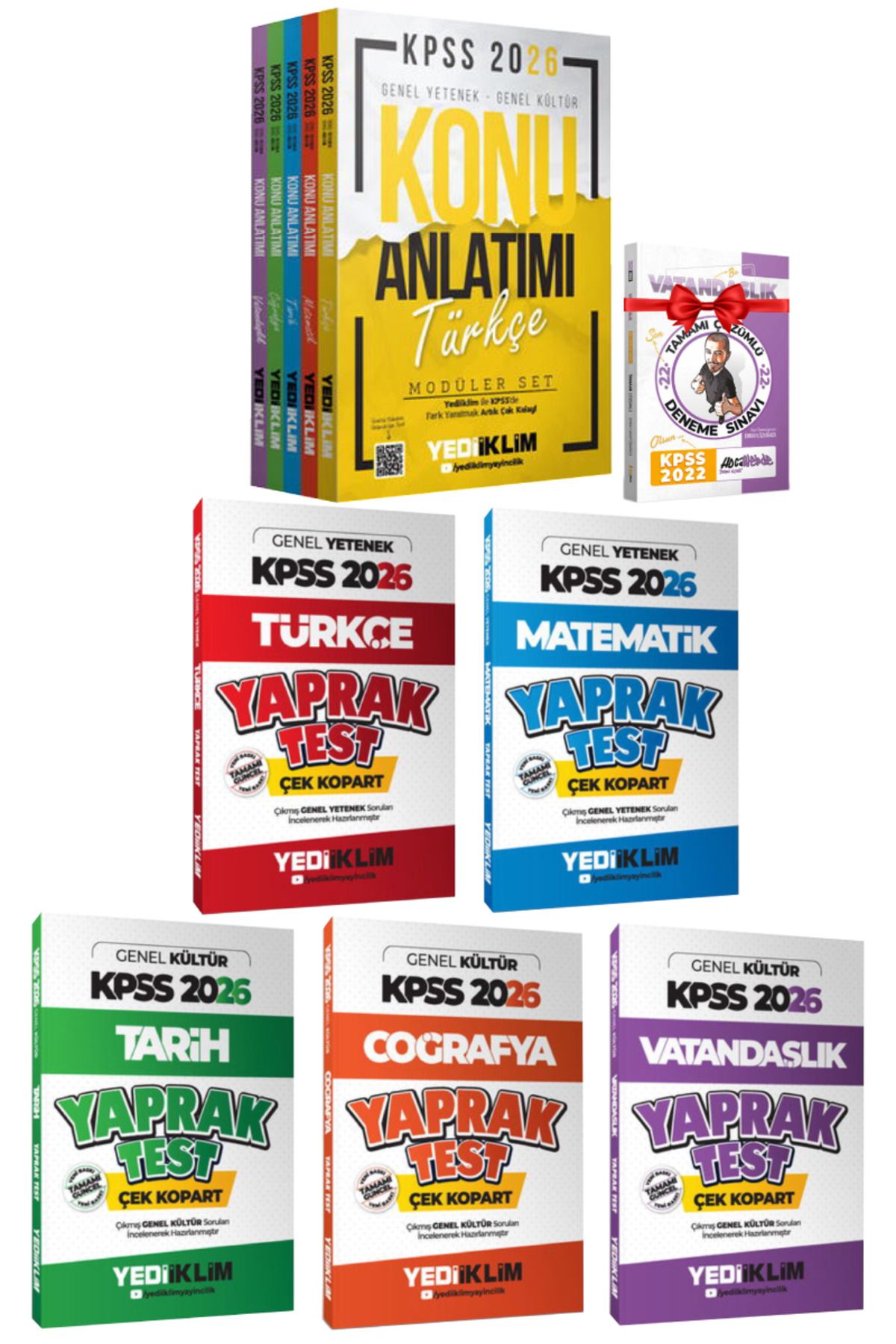 Yediiklim Yayınları 2026 KPSS GYGK Tüm Dersler Konu Anlatımı+Türkçe+Matematik+Tarih+Coğrafya+Vatandaşlık Yaprak Test Set