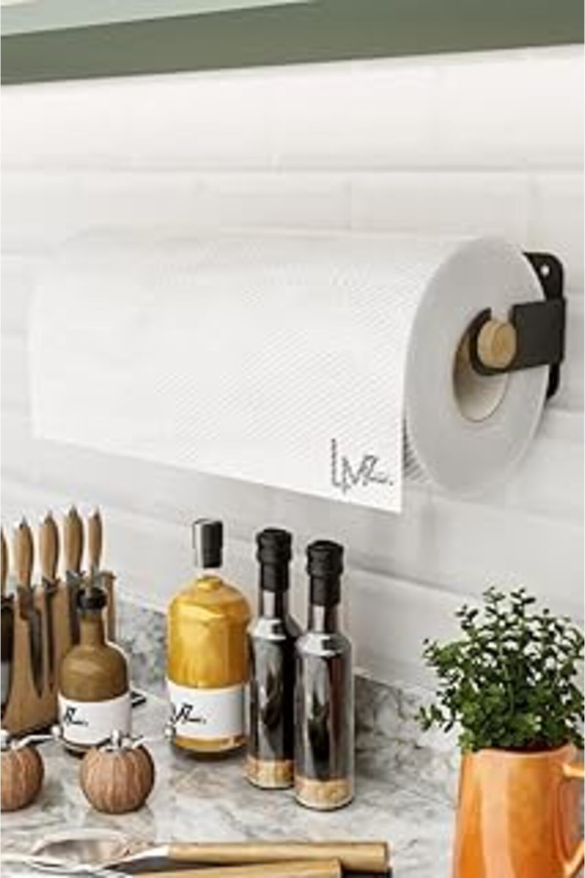 Mu Art Ahşap Lmz Yapışkanlı Doğal Gürgen Ağaç Ahşap Bar Metal Rulo Kağıt Havluluk, Kağıt Havlu Standı, Banyo Mut