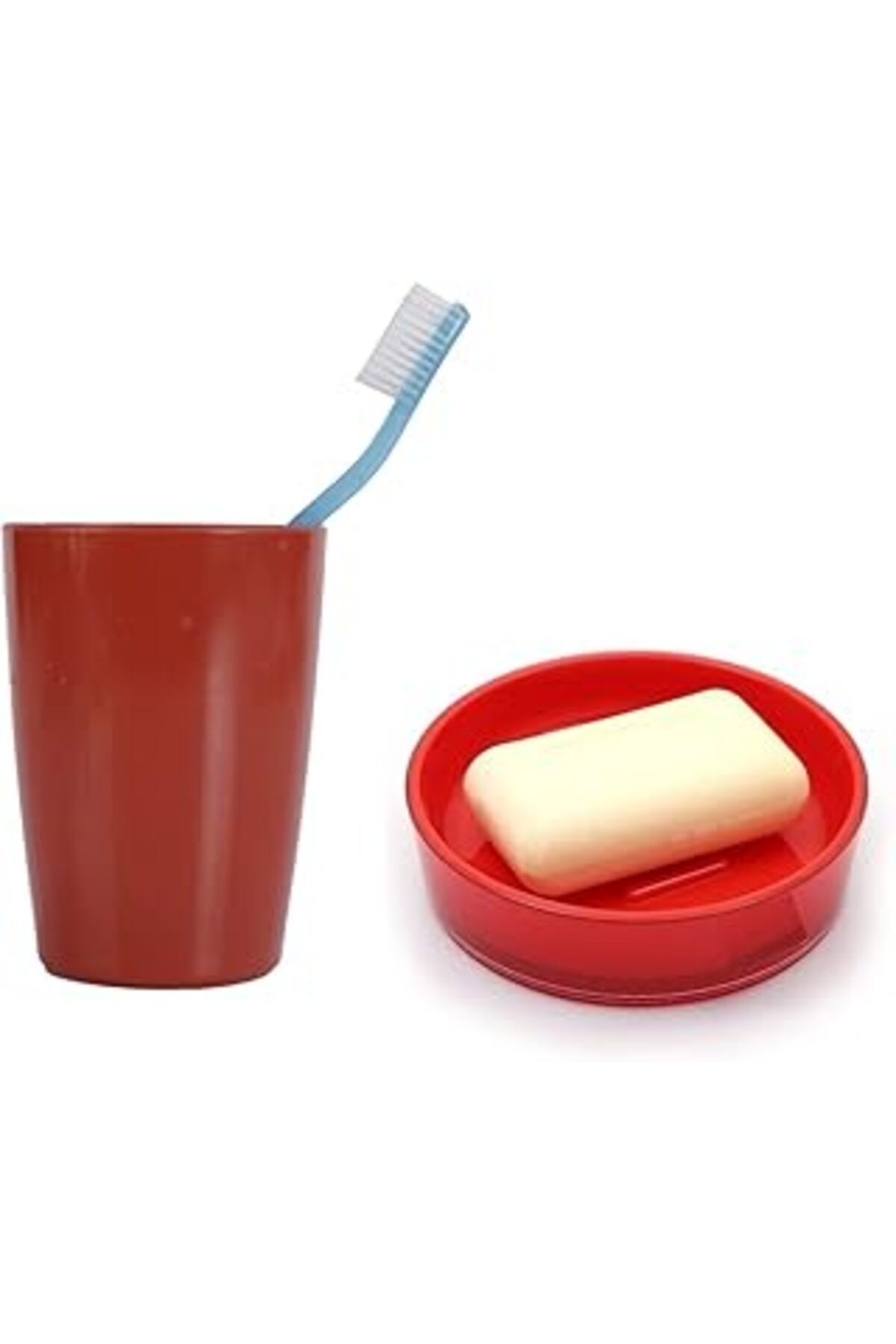 ASİTAN Diş Firçalik,Sabunluk 2 Li Banyo Seti,Kirmizi Renkli