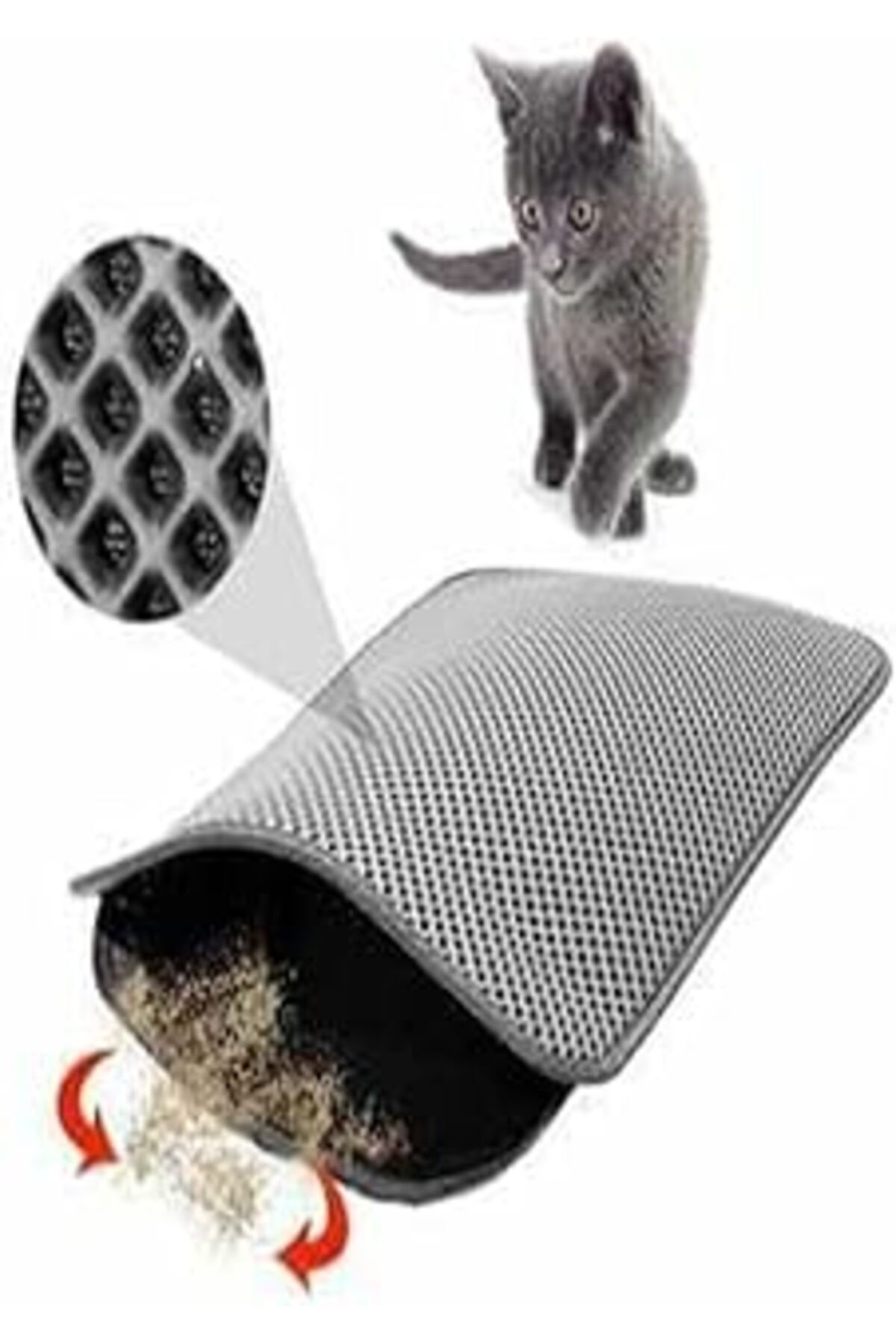 Mu Art Ahşap Tineke Elekli Kedi Tuvalet Önü Paspası Kedi Paspası Gri 60X42 Cm