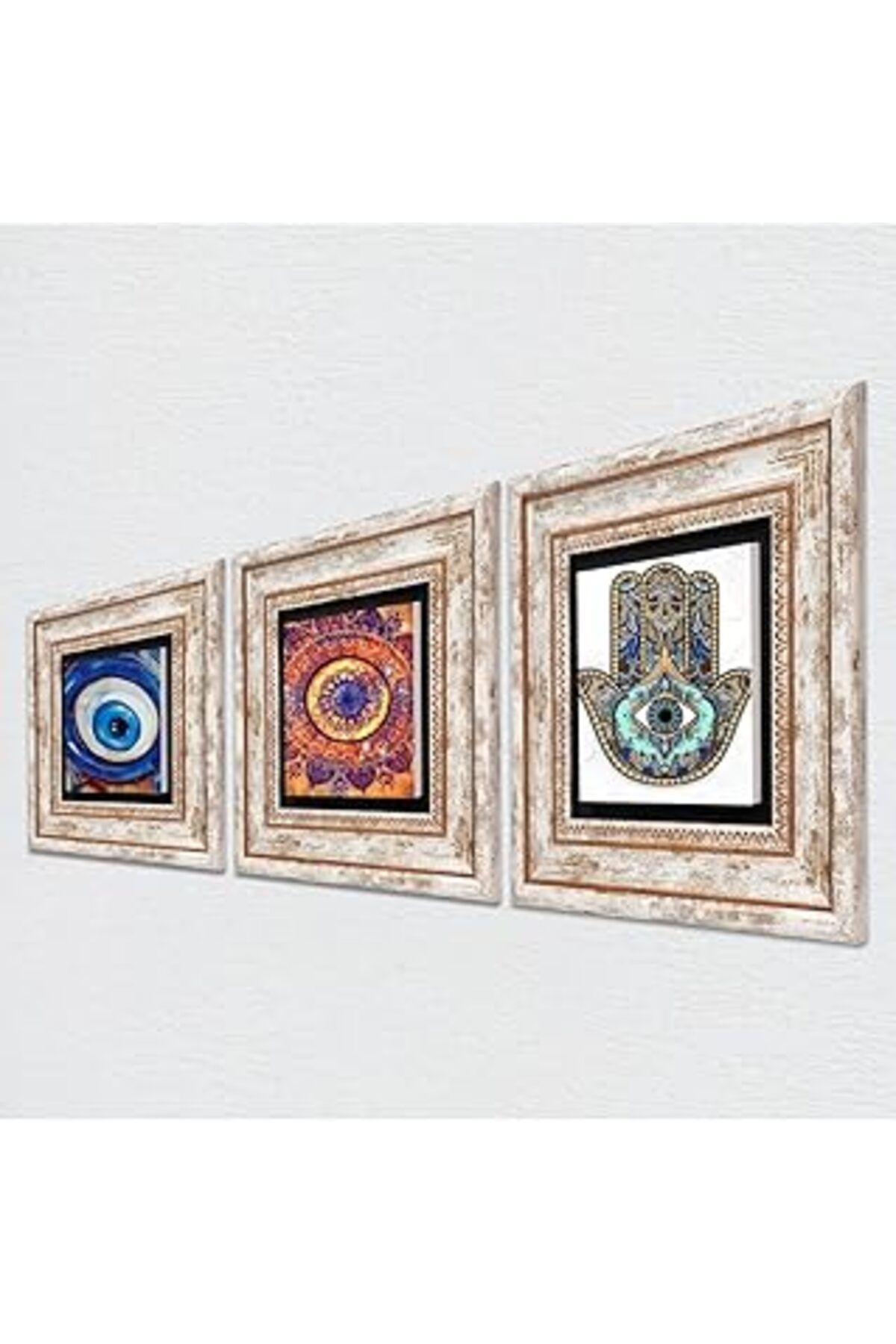 NETWORK ART Pinecone Nazar, Mandala, Fatma Ana Eli (Hamsa) Taş Duvar Tablosu - Çerçeveli Taş Tablo - Dekoratif