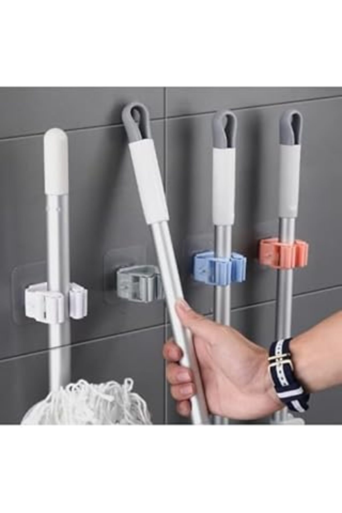 Qedii Canelf Yapışkanlı Pratik Mop, Paspas, Fırça Tutucu, Askı Aparatı 4 Adet