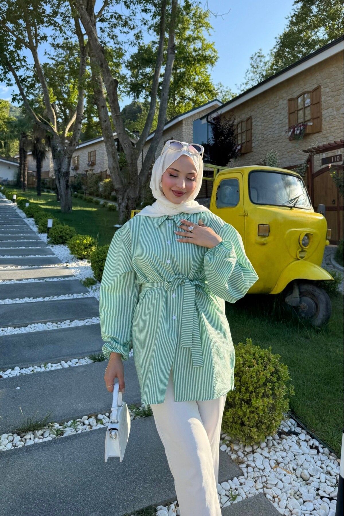 lurex moda Bağlamalı Çizgili Gömlek