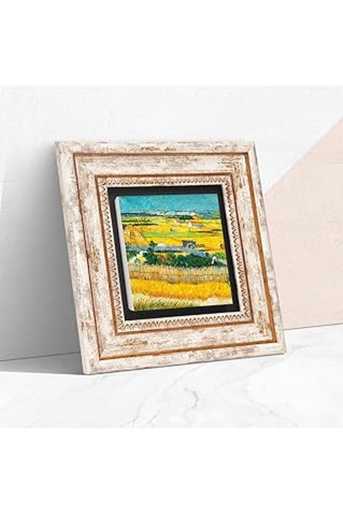 NETWORK ART Pinecone Van Gogh Mavi Arabalı Hasat Manzarası Taş Duvar Tablosu - Çerçeveli Taş Tablo - Dekoratif